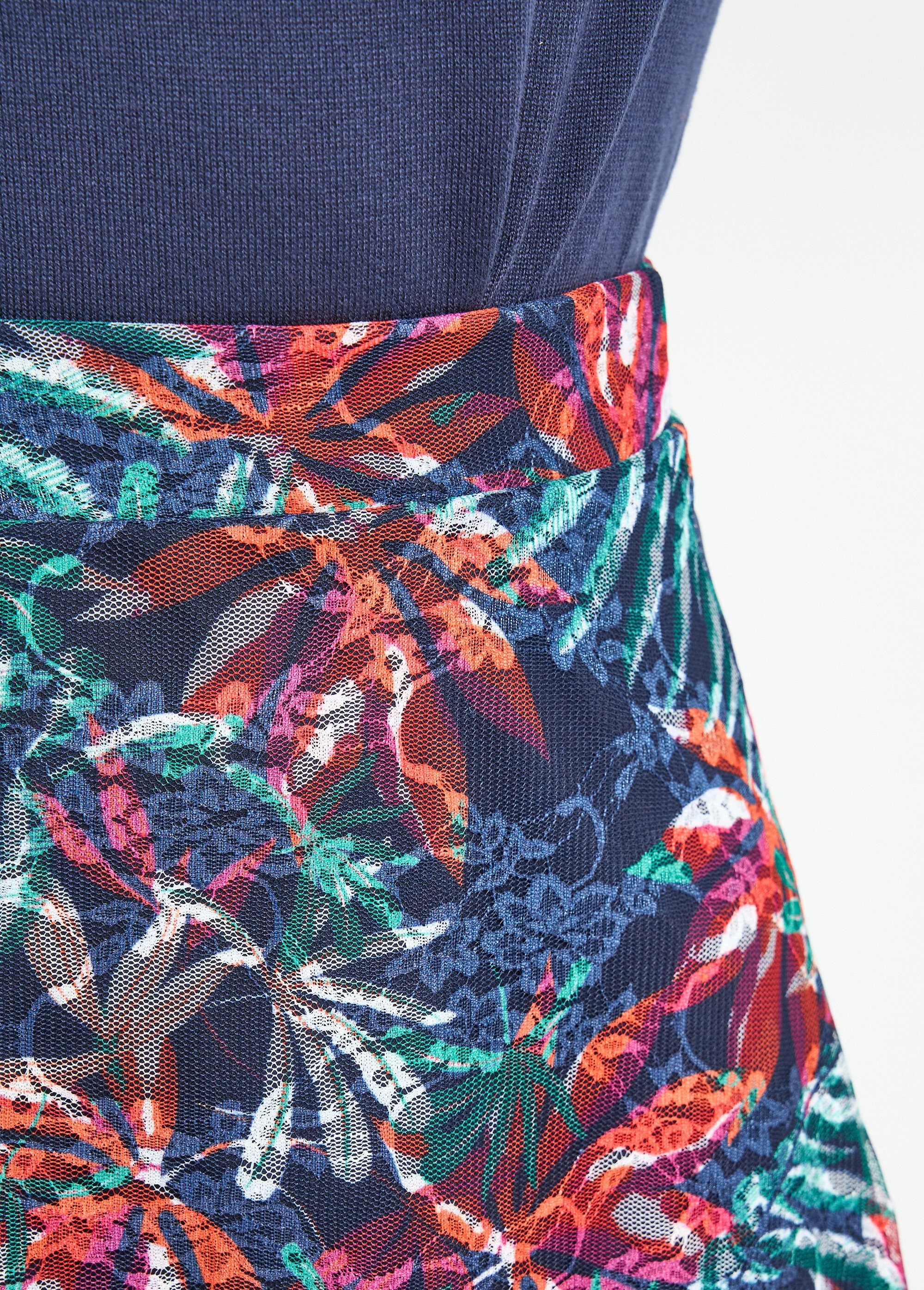 Jupe mi-longue évasée maille dentelle imprimée Femme MARINE ET ORANGE LANDRY DE1