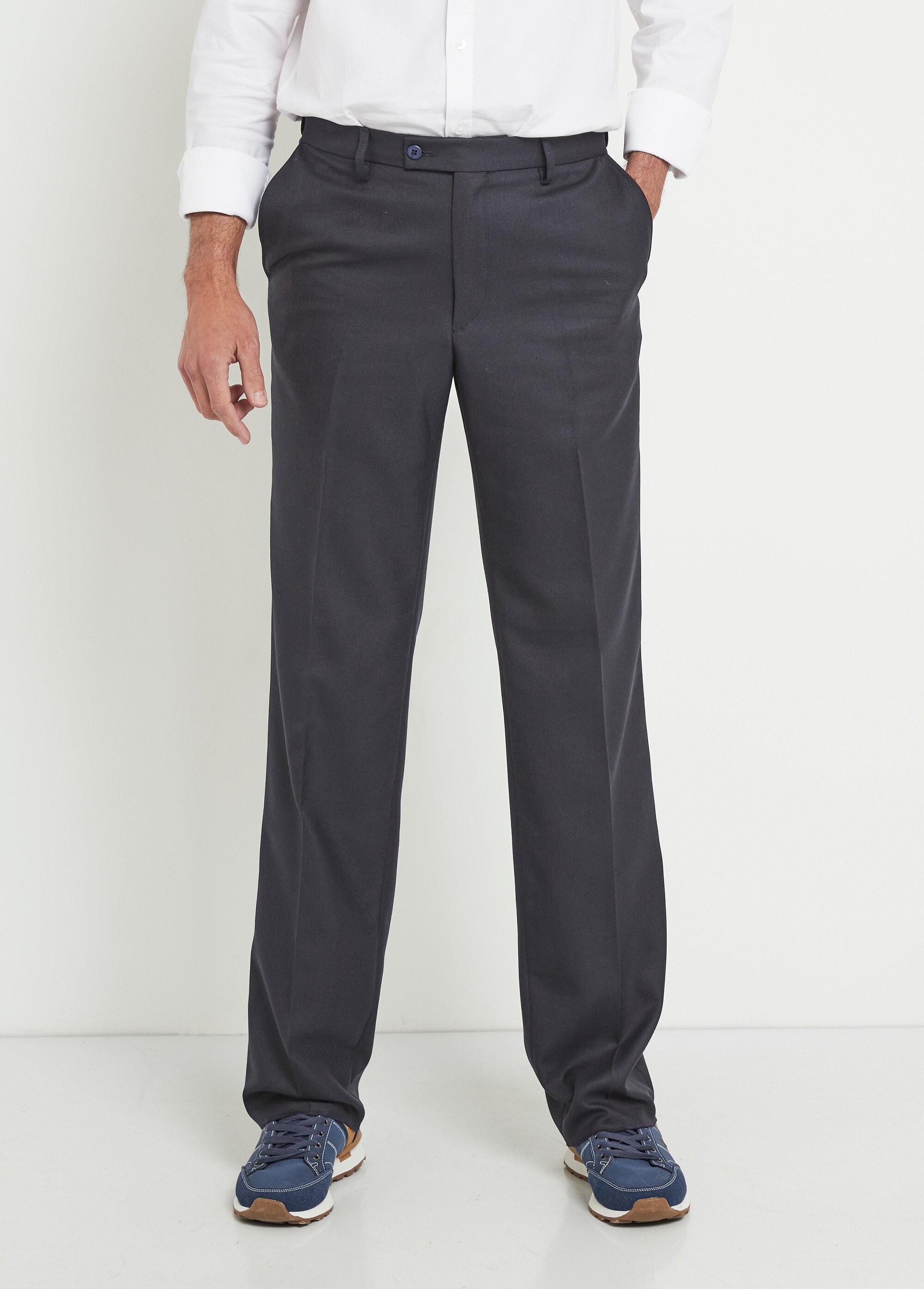 Pantalon ceinture ajustable invisible tissu sergé laine Homme Bleu FACILITER FA1