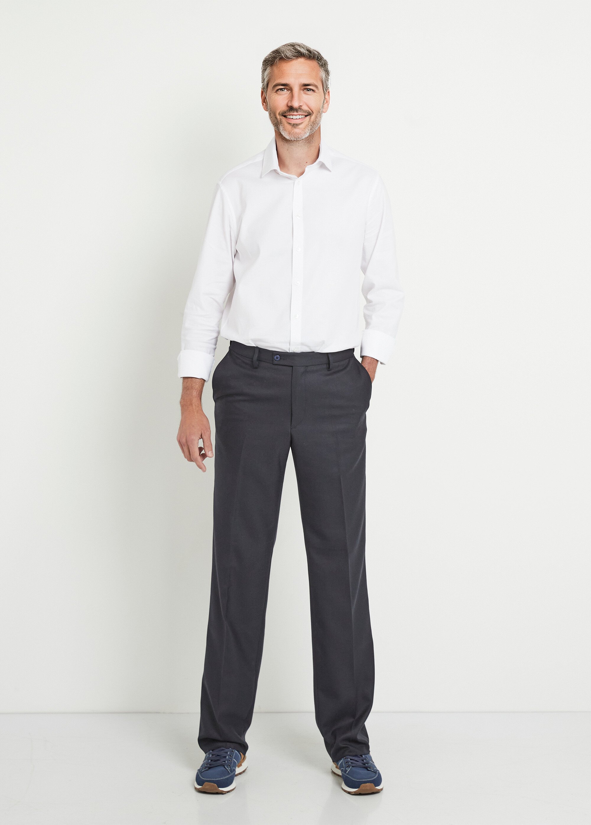 Pantalon ceinture ajustable invisible tissu sergé laine Homme Bleu FACILITER SF1