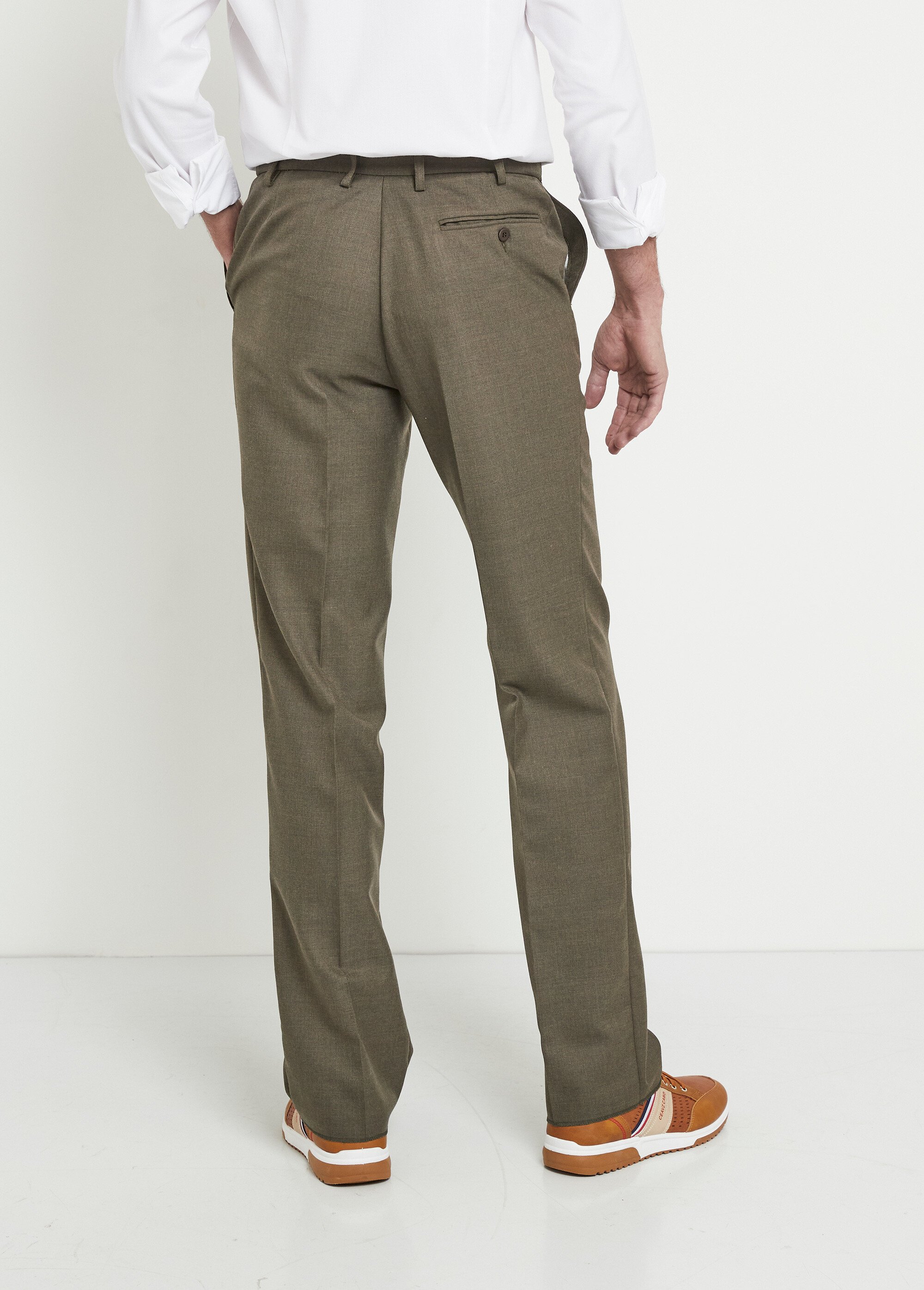 Pantalon ceinture ajustable invisible tissu sergé laine Homme Vert FACILITER DO1