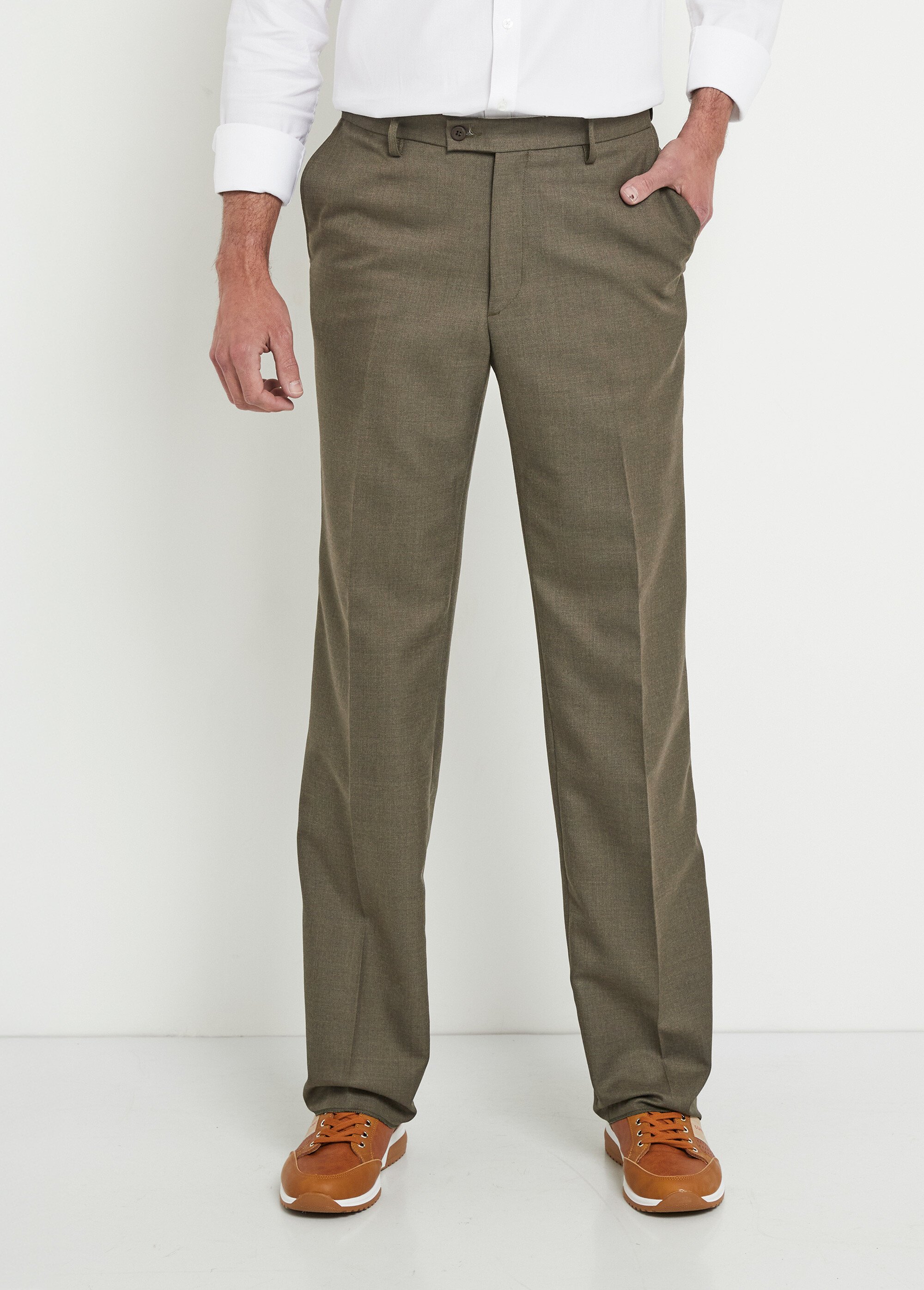 Pantalon ceinture ajustable invisible tissu sergé laine Homme Vert FACILITER FA1
