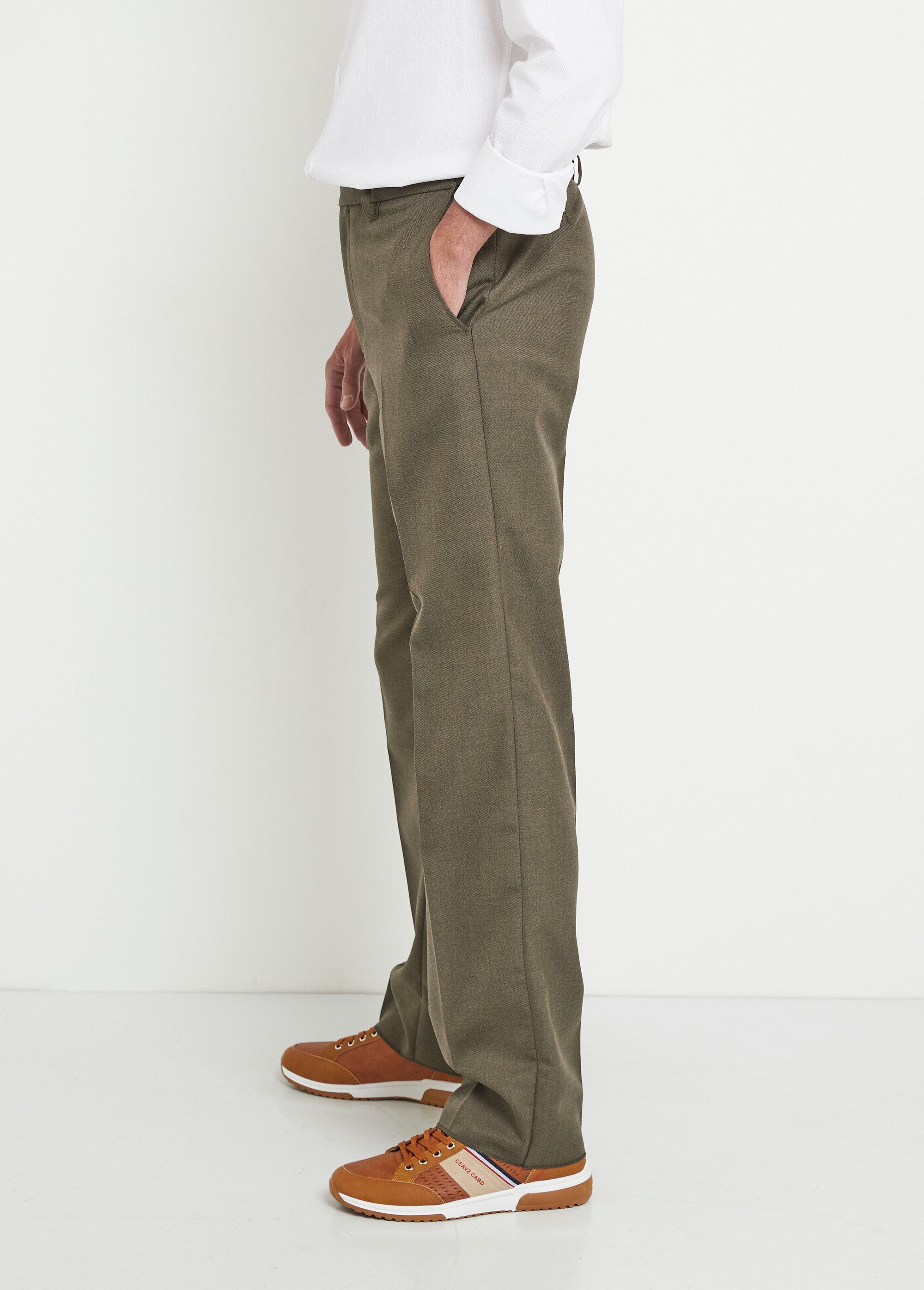 Pantalon ceinture ajustable invisible tissu sergé laine Homme Vert FACILITER GA1