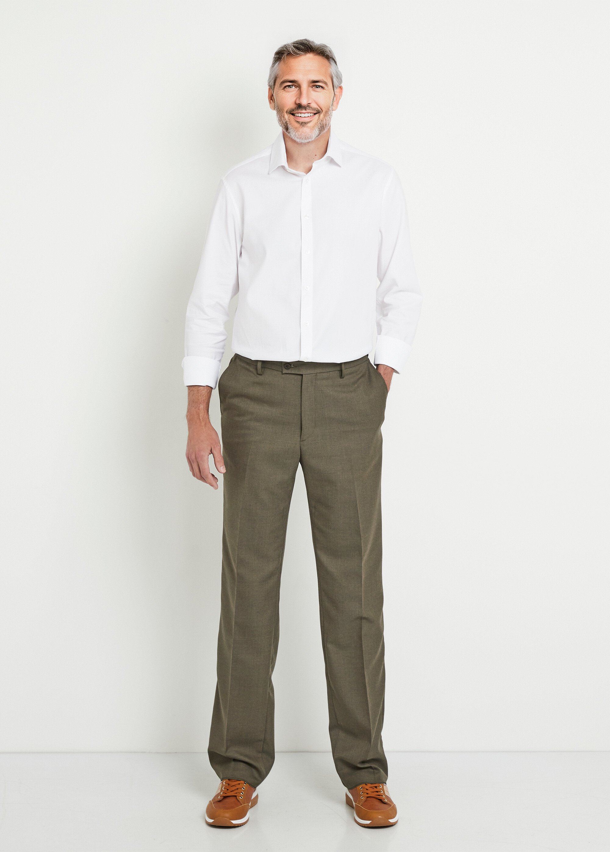 Pantalon ceinture ajustable invisible tissu sergé laine Homme Vert FACILITER SF1