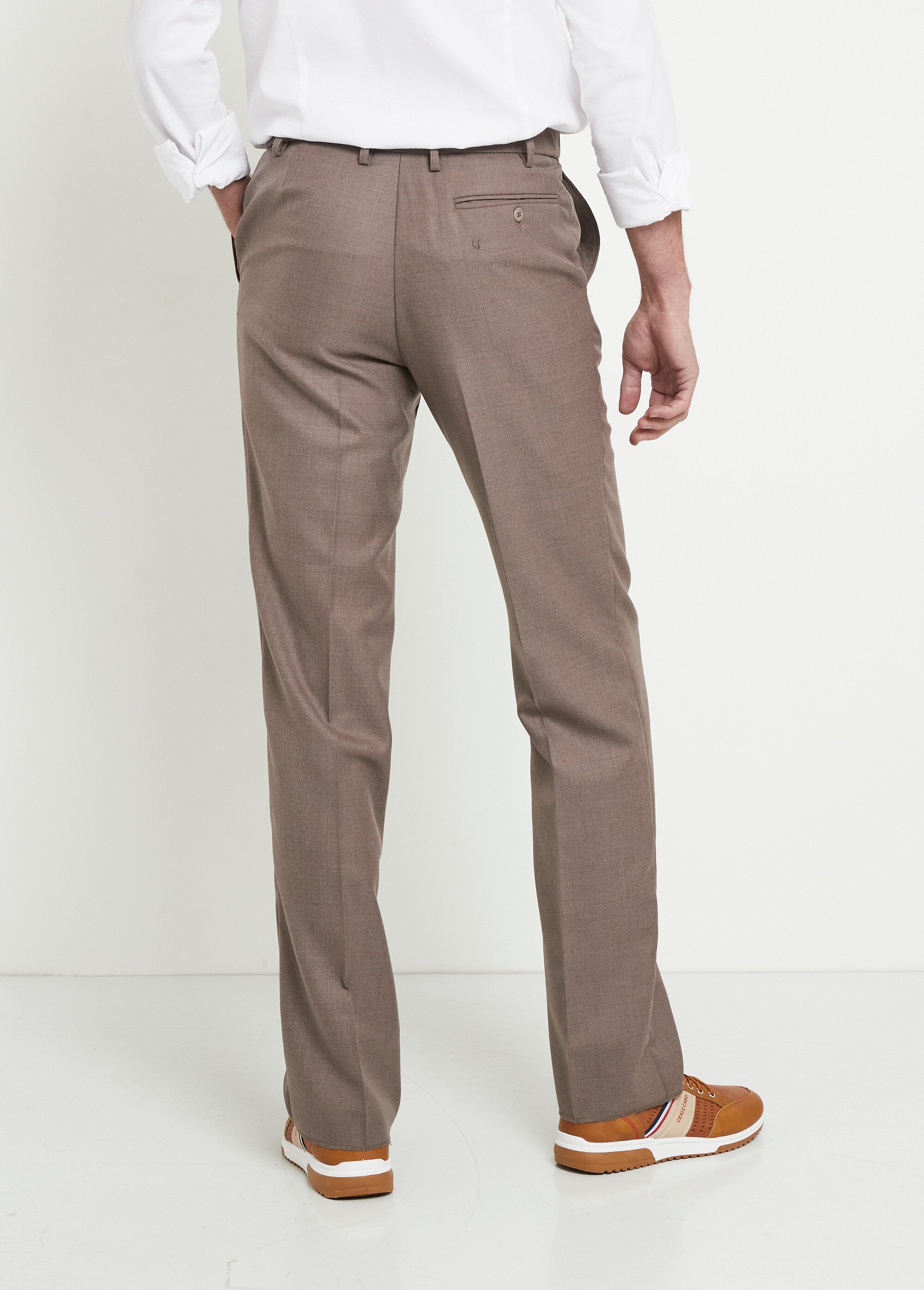 Pantalon ceinture ajustable invisible tissu sergé laine Homme Beige FACILITER DO1