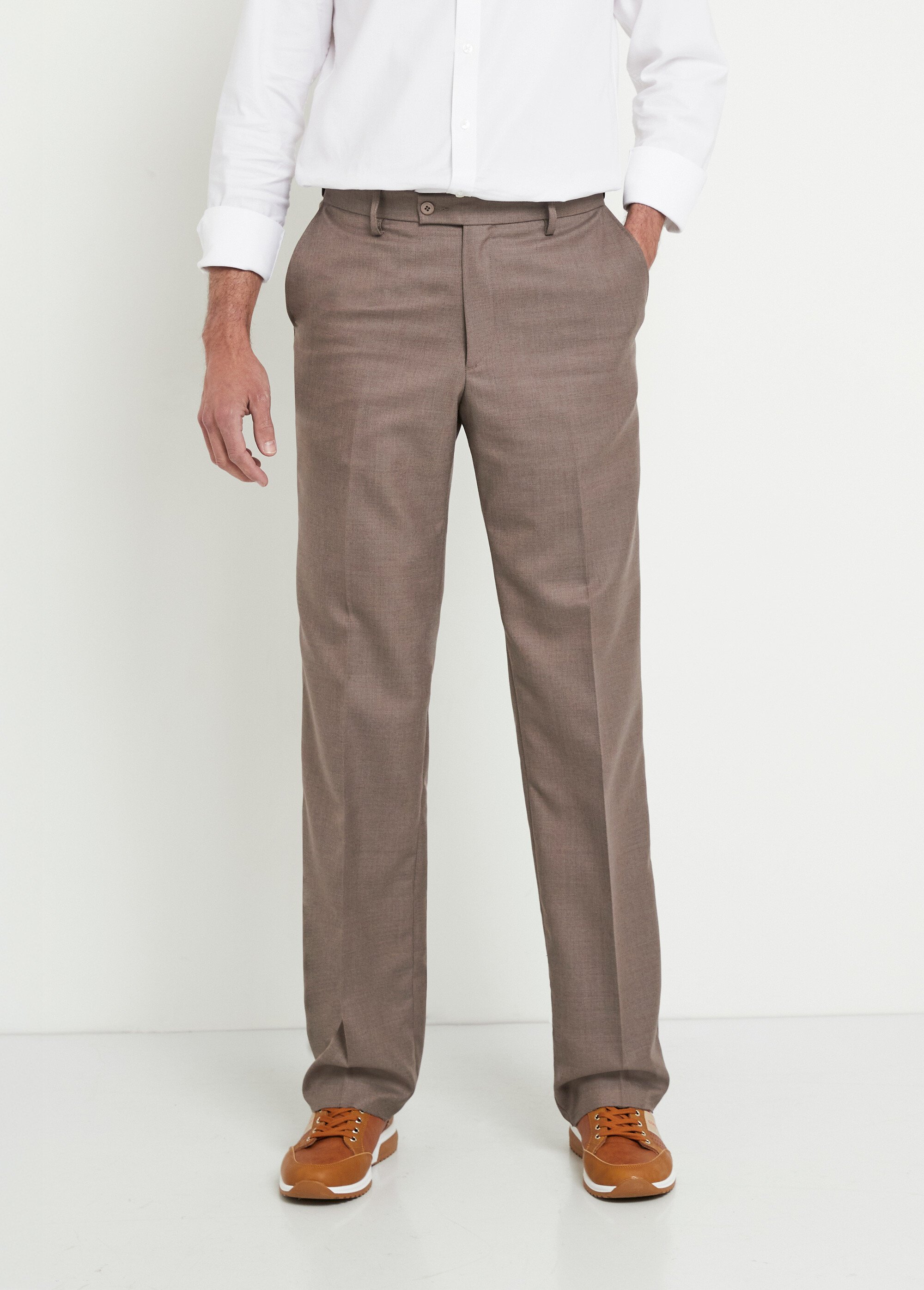 Pantalon ceinture ajustable invisible tissu sergé laine Homme Beige FACILITER FA1