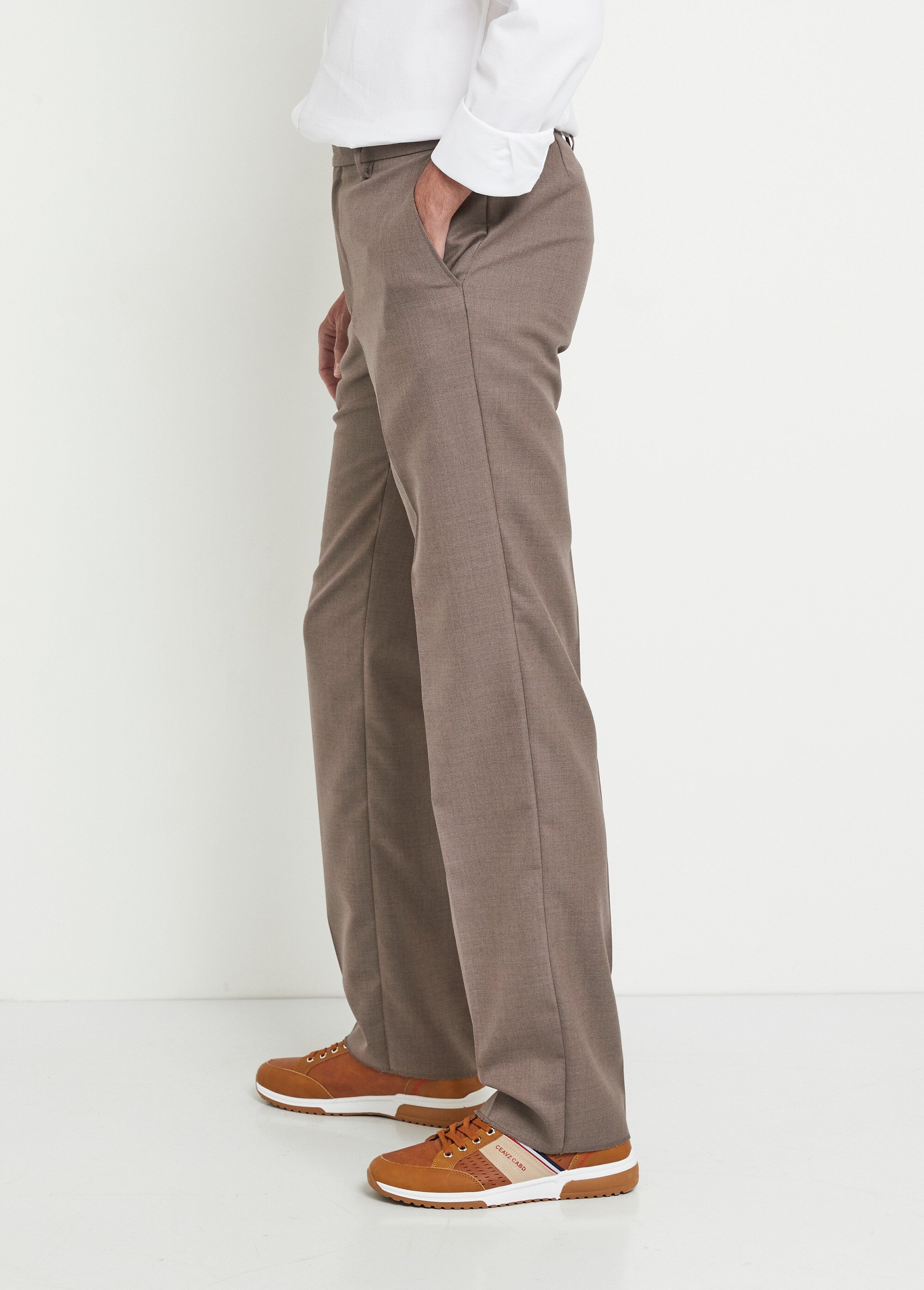 Pantalon ceinture ajustable invisible tissu sergé laine Homme Beige FACILITER GA1