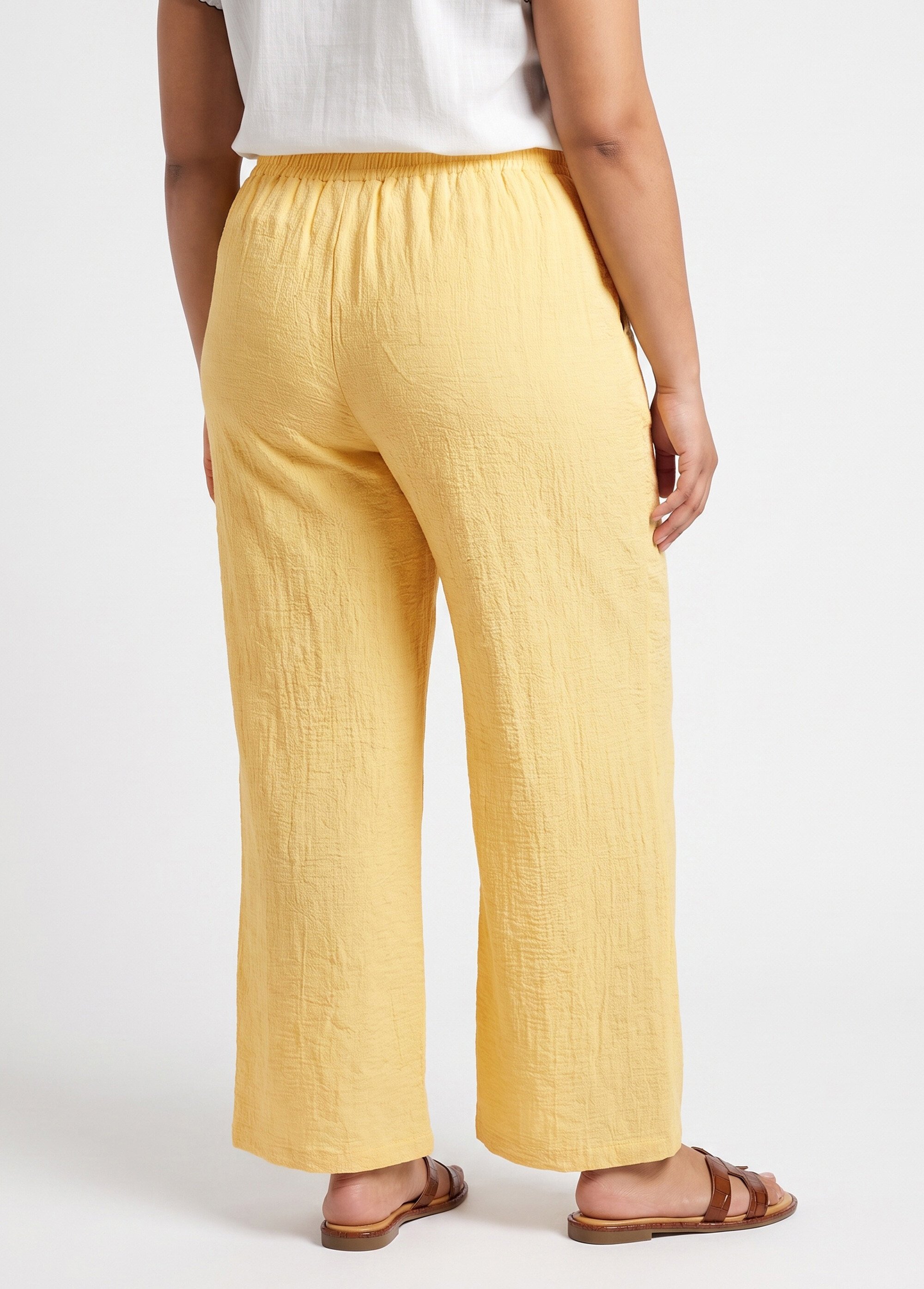 Pantalon large chiné élastiqué avec lin Femme Grande Taille Jaune JB-A7161 DO1