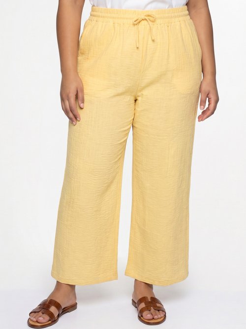 Pantalon large chiné élastiqué avec lin Femme Grande Taille Jaune JB-A7161 FA1