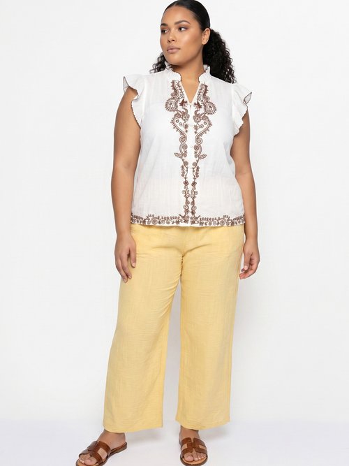 Pantalon large chiné élastiqué avec lin Femme Grande Taille Jaune JB-A7161 SI1