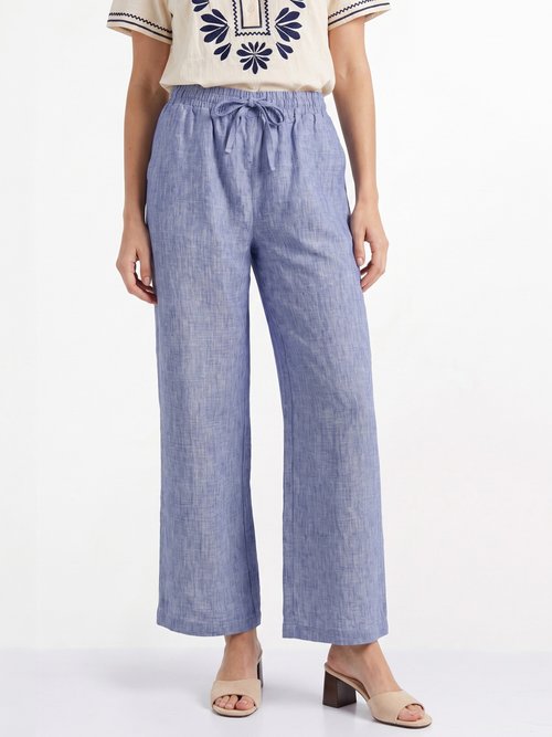 Pantalon large chiné élastiqué avec lin Femme Bleu JB-A7161 FA1