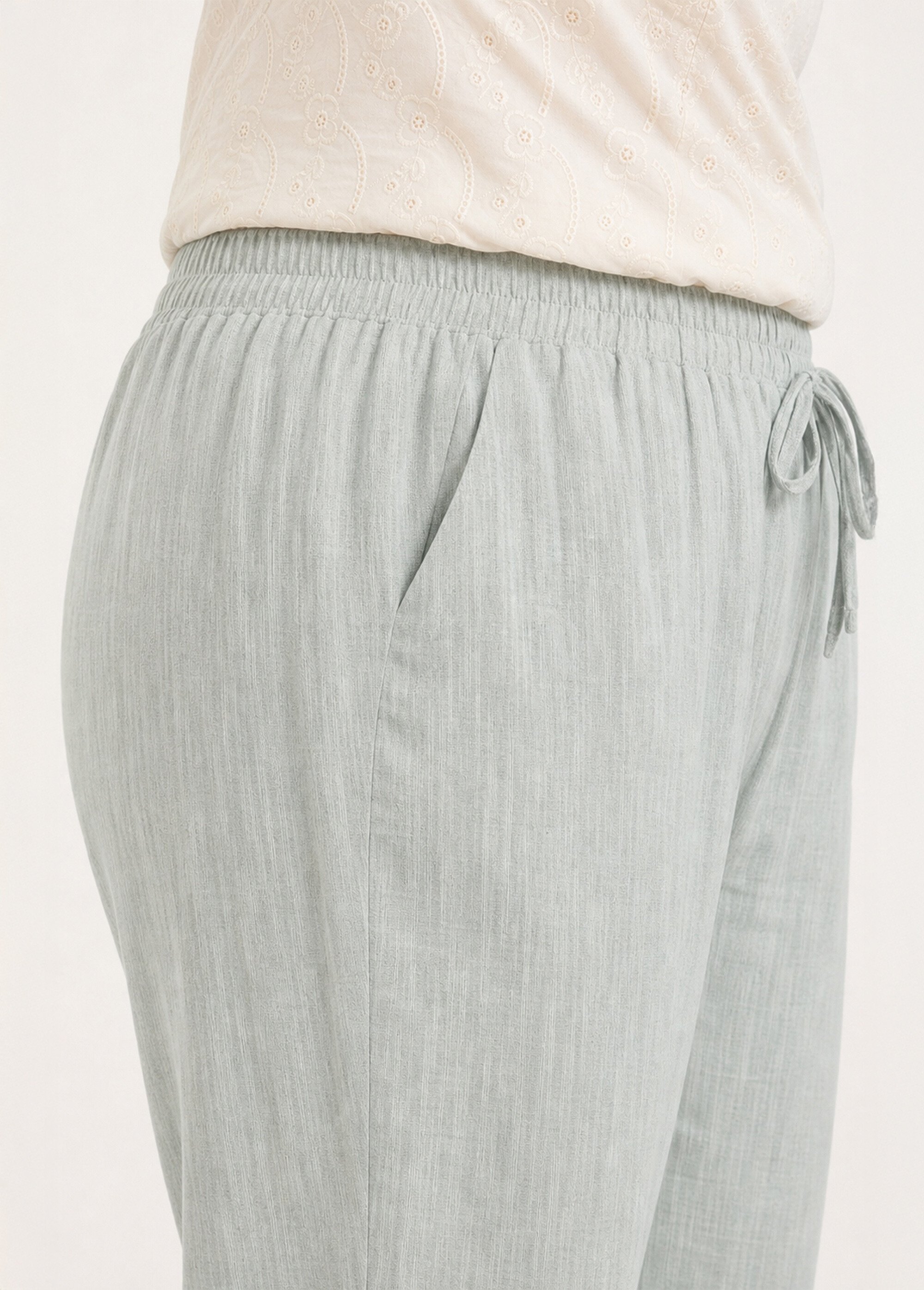 Pantalon large chiné élastiqué avec lin