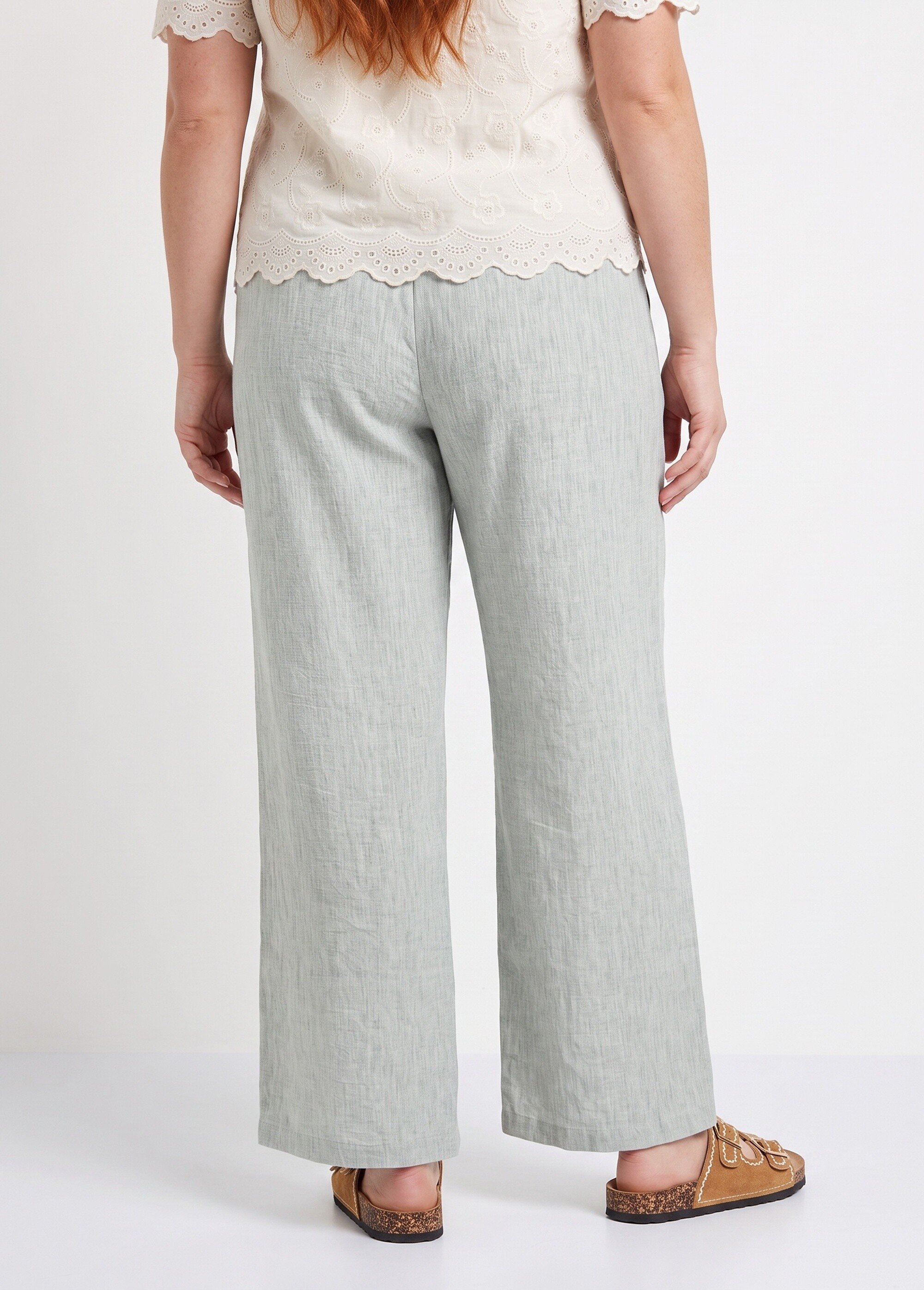 Pantalon large chiné élastiqué avec lin