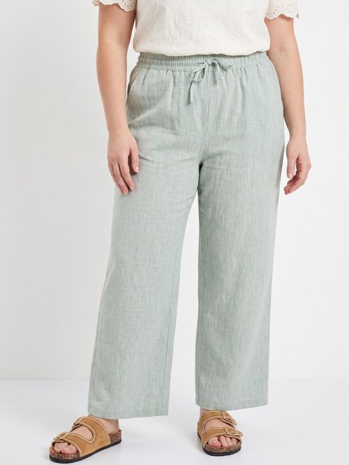 Pantalon large chiné élastiqué avec lin Femme Grande Taille Vert JB-A7161 FA1