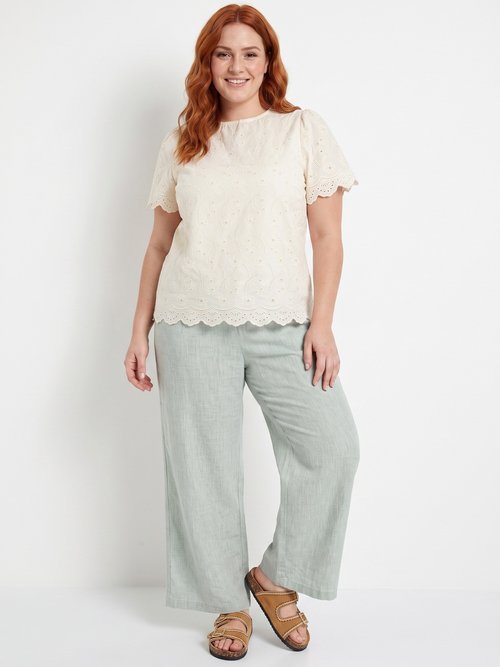 Pantalon large chiné élastiqué avec lin Femme Grande Taille Vert JB-A7161 MV1