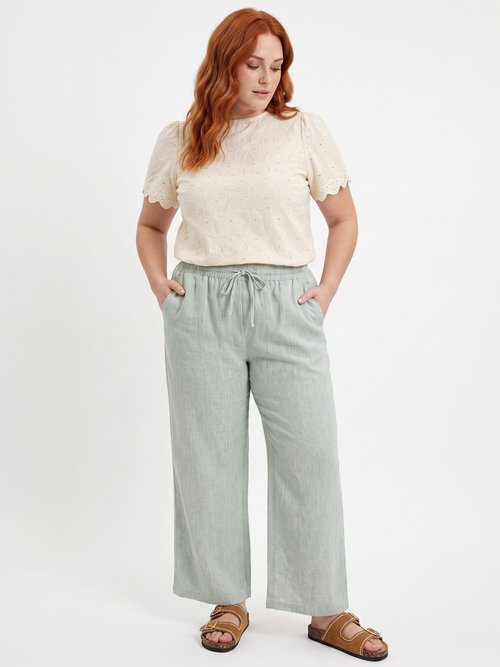 Pantalon large chiné élastiqué avec lin Femme Grande Taille Vert JB-A7161 SI1