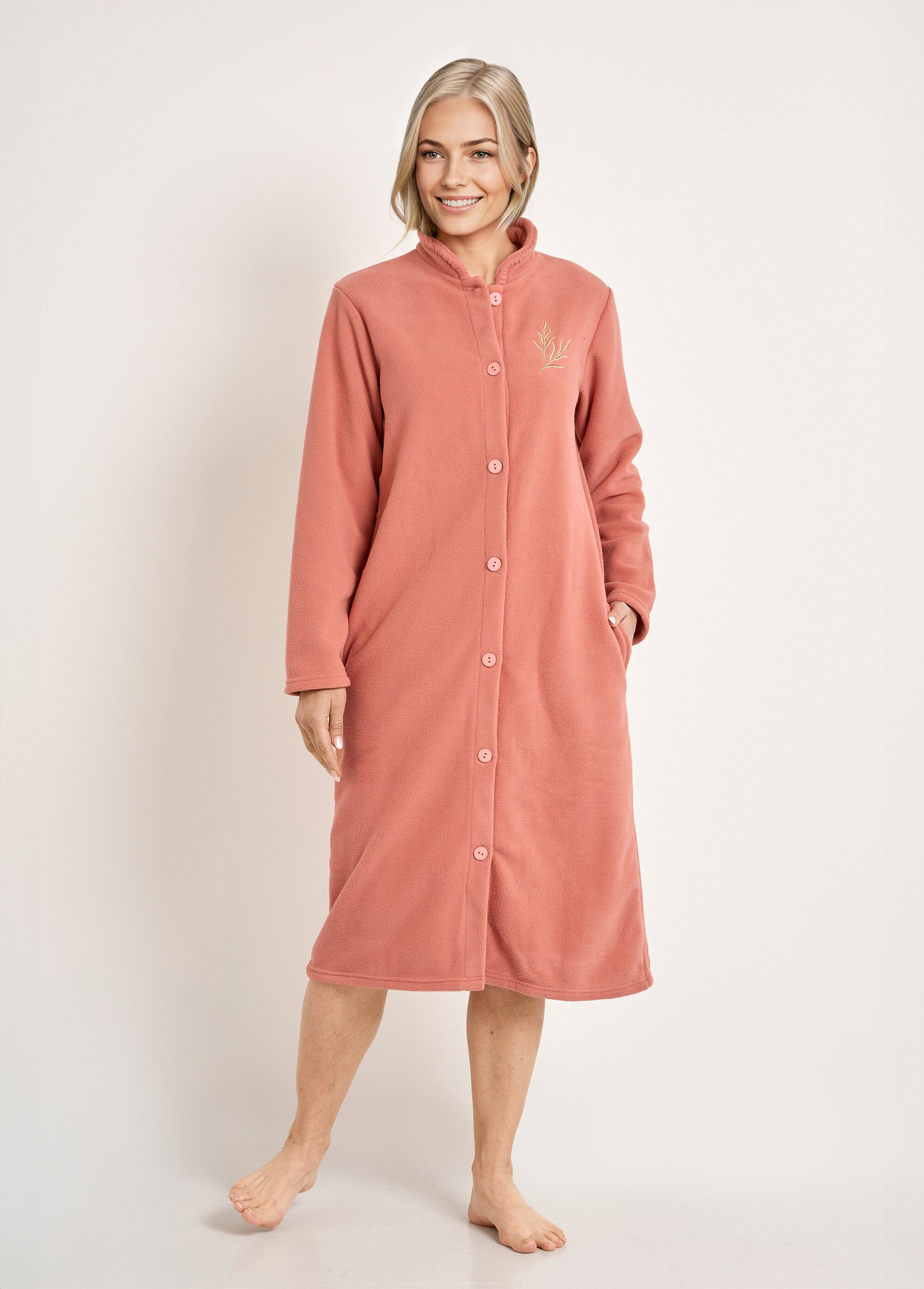 Peignoir polaire boutonné col montant longueur 115 cm Femme Orange SELMANI FA1