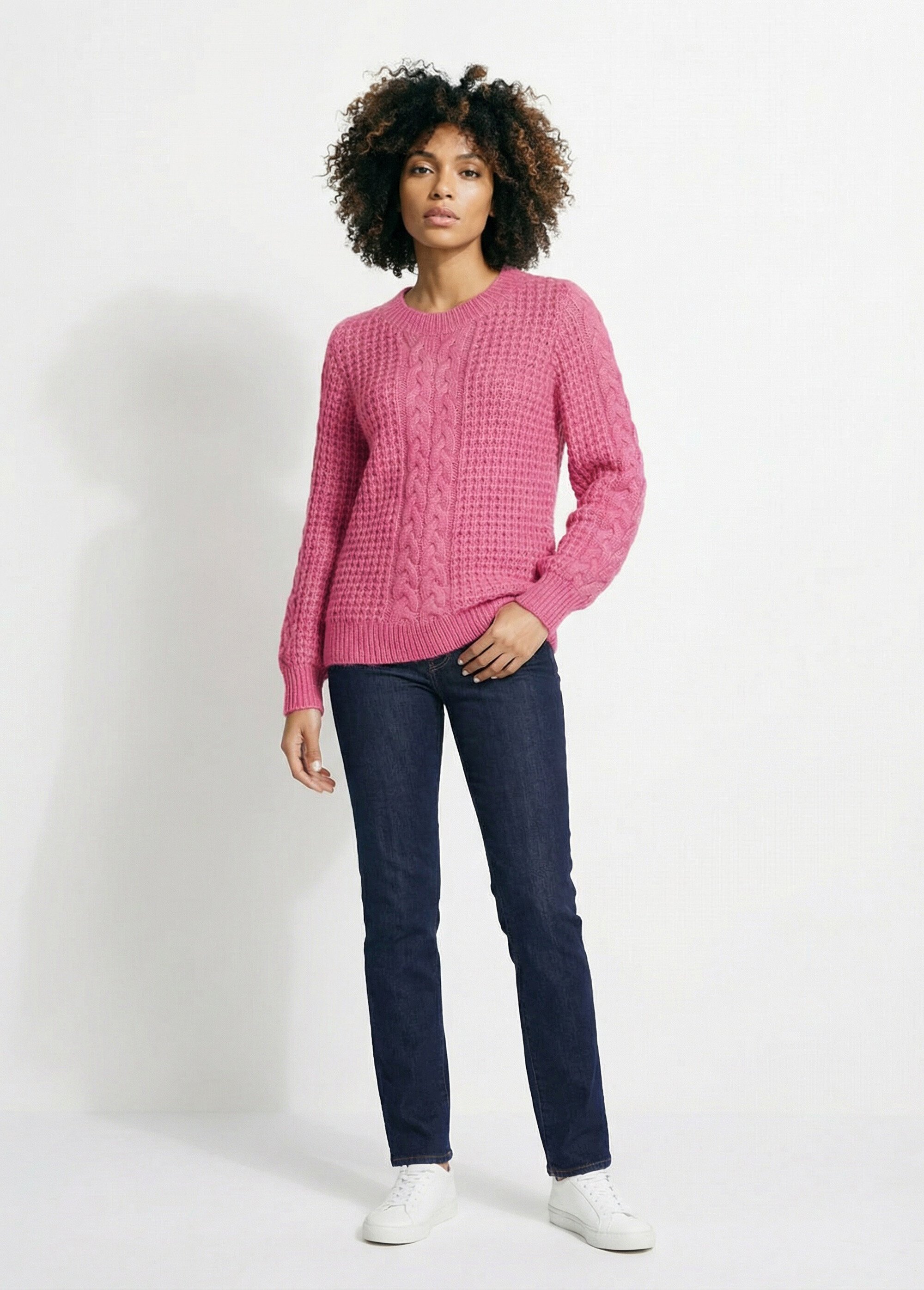 Pull chaud col rond maille moelleuse fantaisie Femme Rose PAUDY SI1