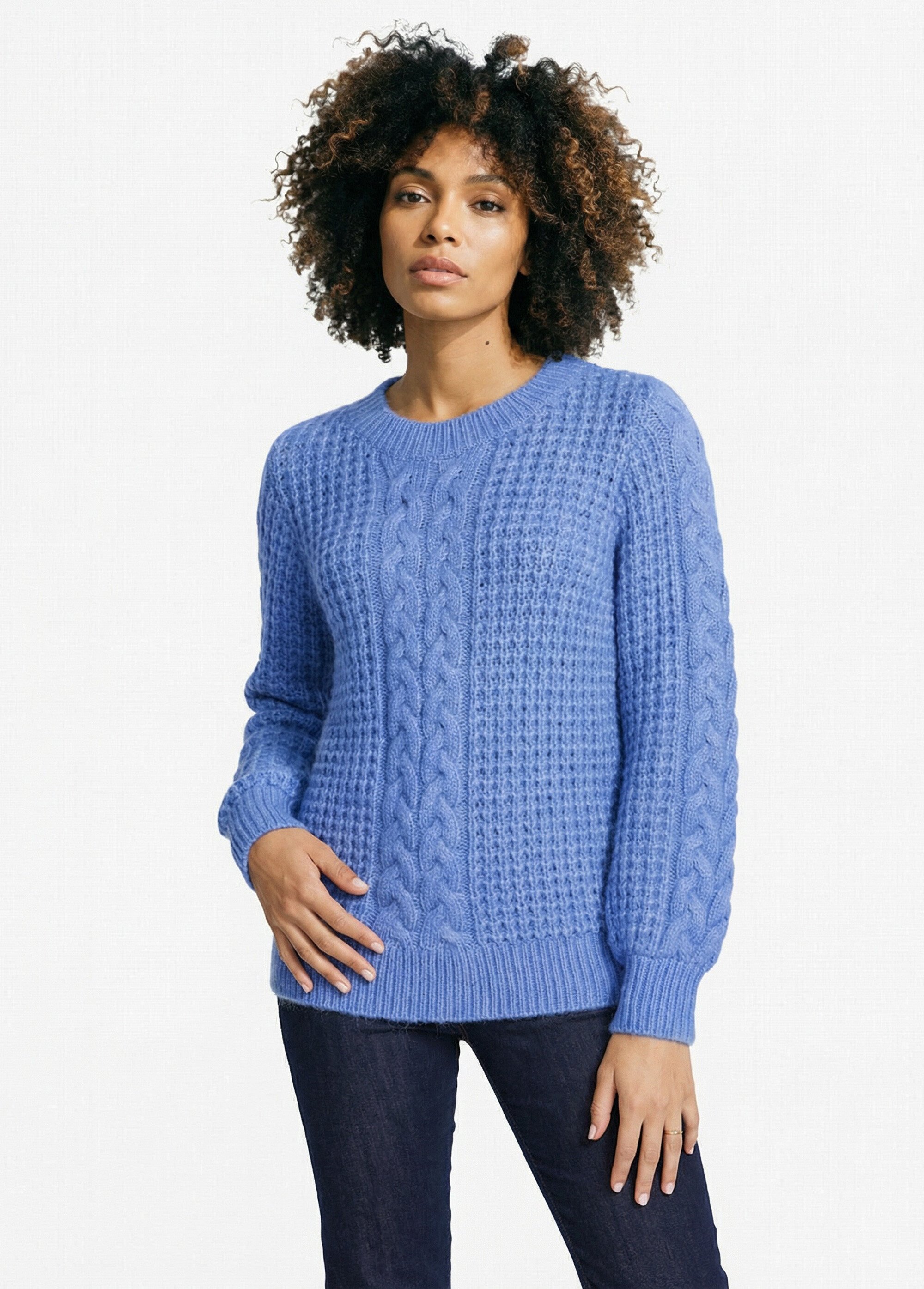 Pull chaud col rond maille moelleuse fantaisie Femme Bleu PAUDY FA1