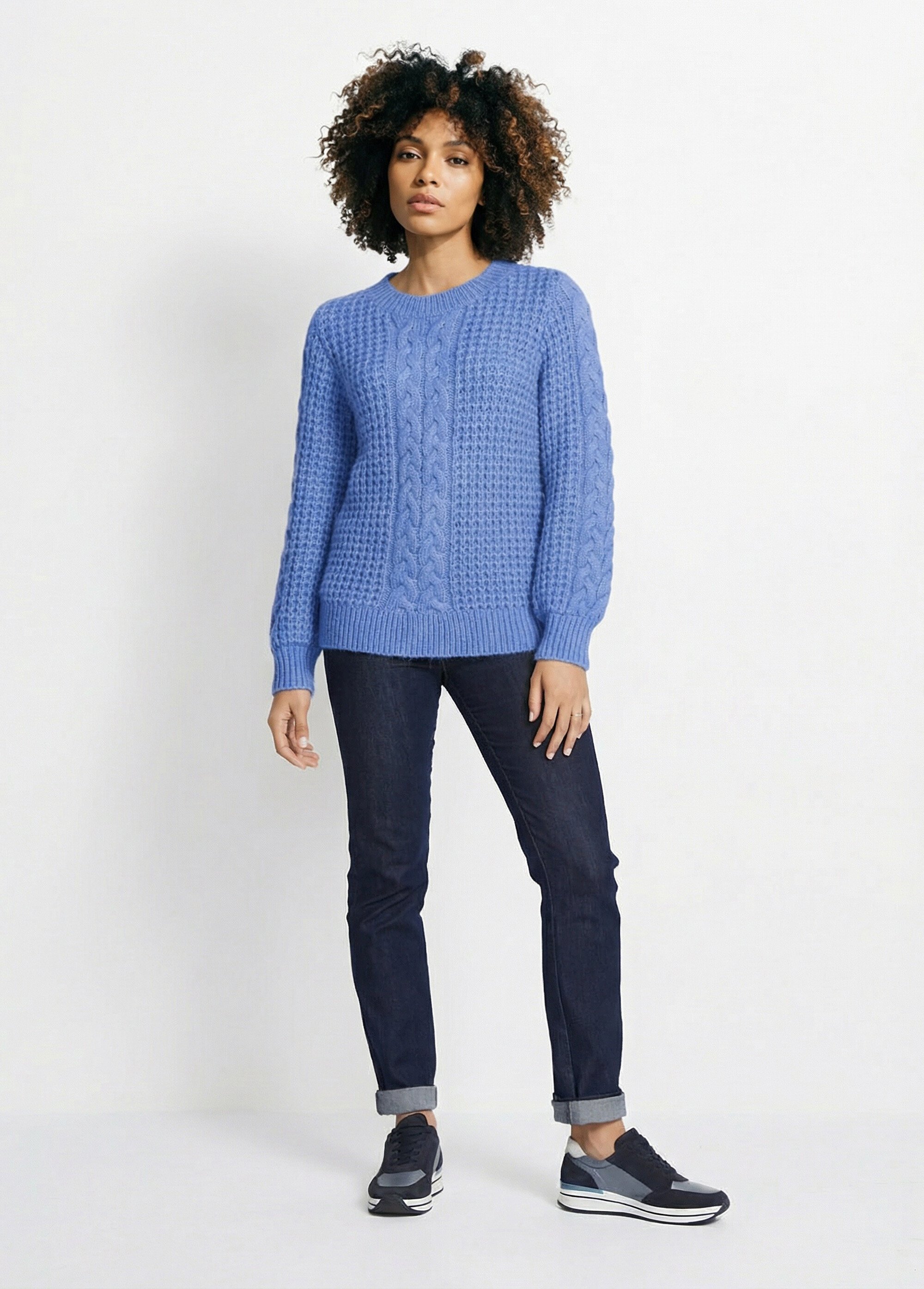 Pull chaud col rond maille moelleuse fantaisie Femme Bleu PAUDY SI1