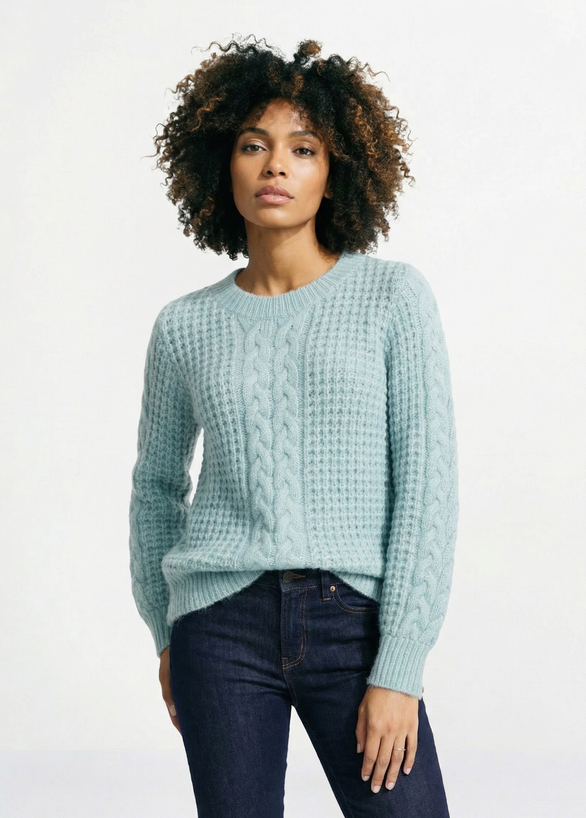 Pull chaud col rond maille moelleuse fantaisie Femme Vert PAUDY FA1