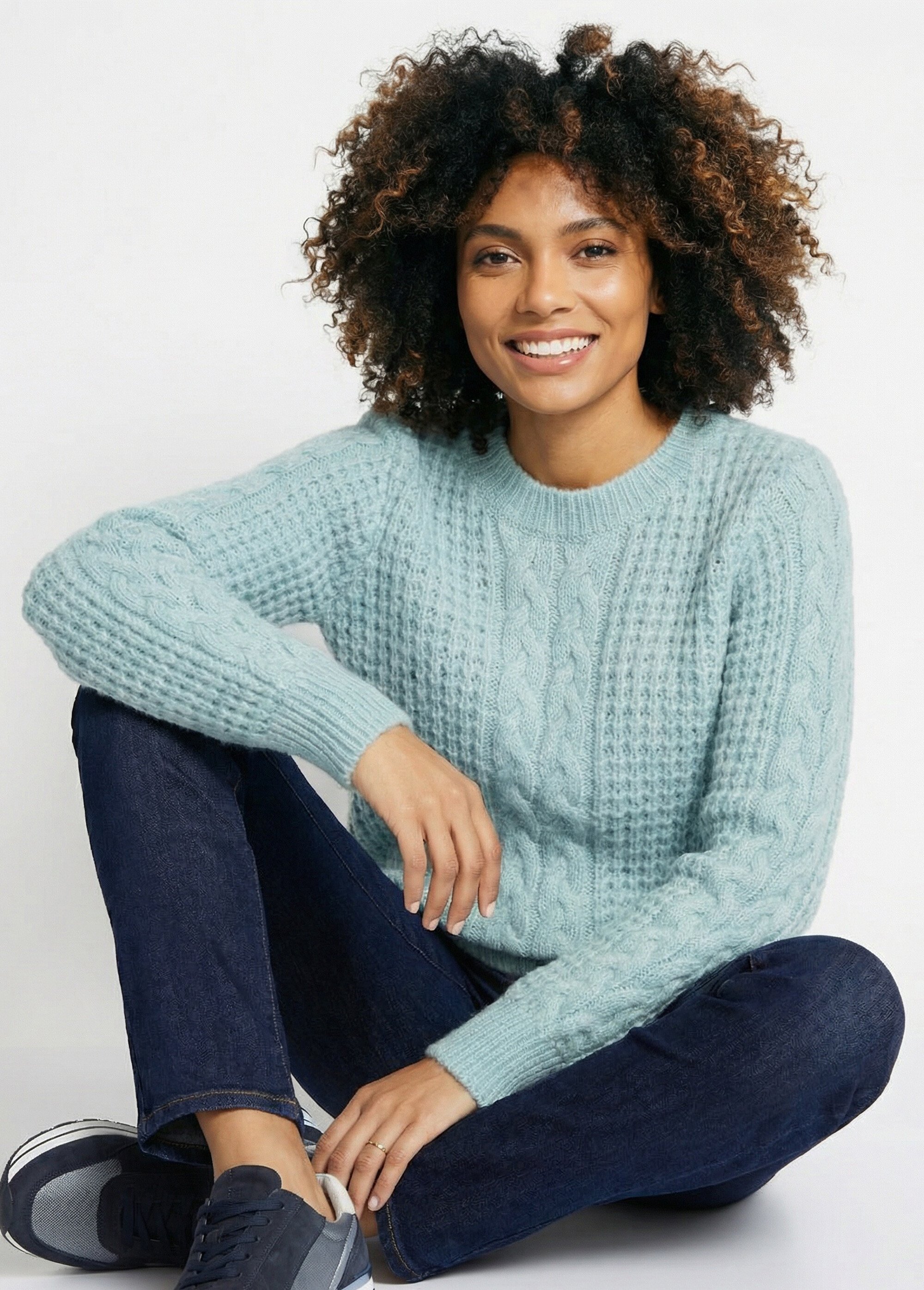 Pull chaud col rond maille moelleuse fantaisie