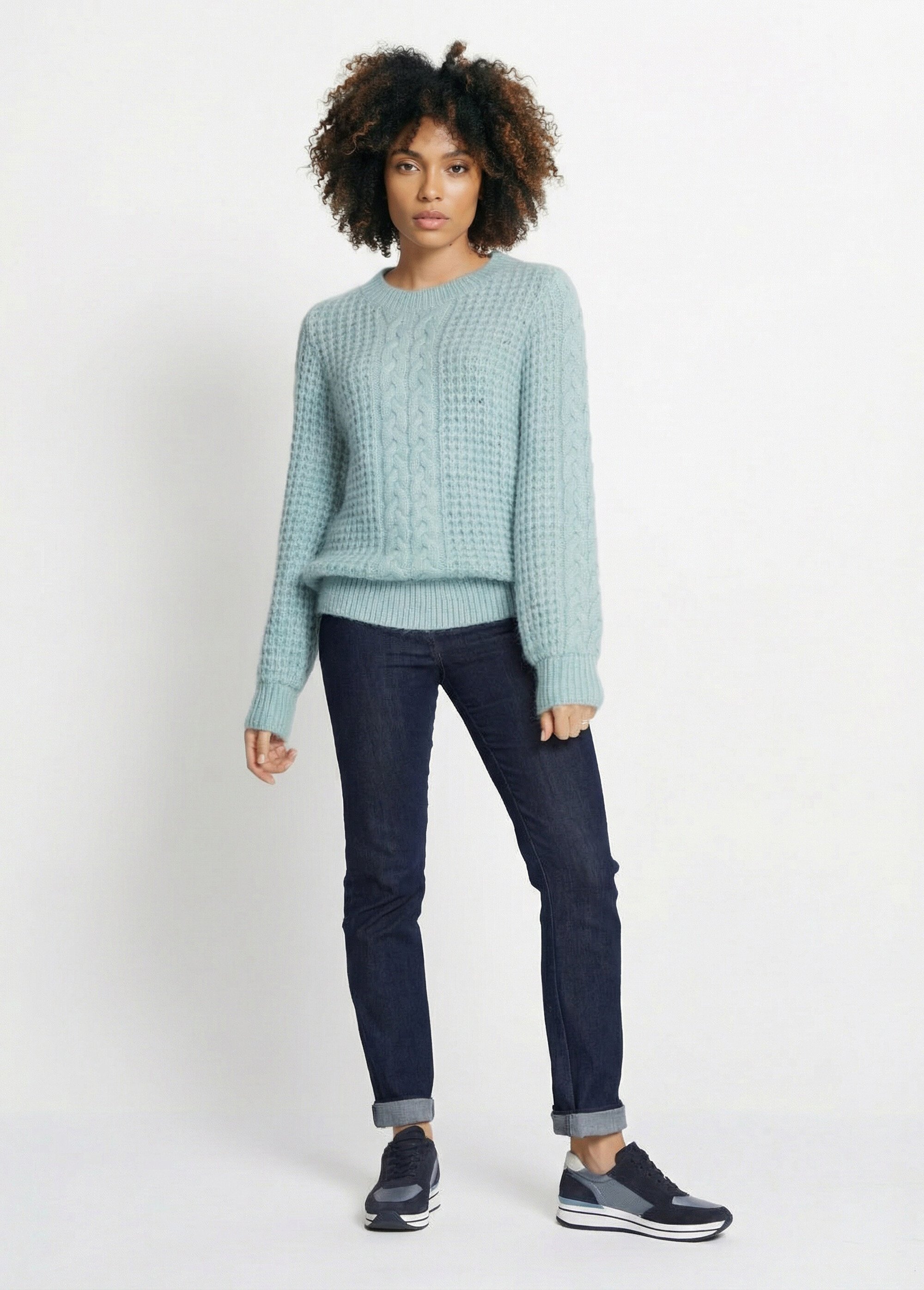 Pull chaud col rond maille moelleuse fantaisie Femme Vert PAUDY SI1