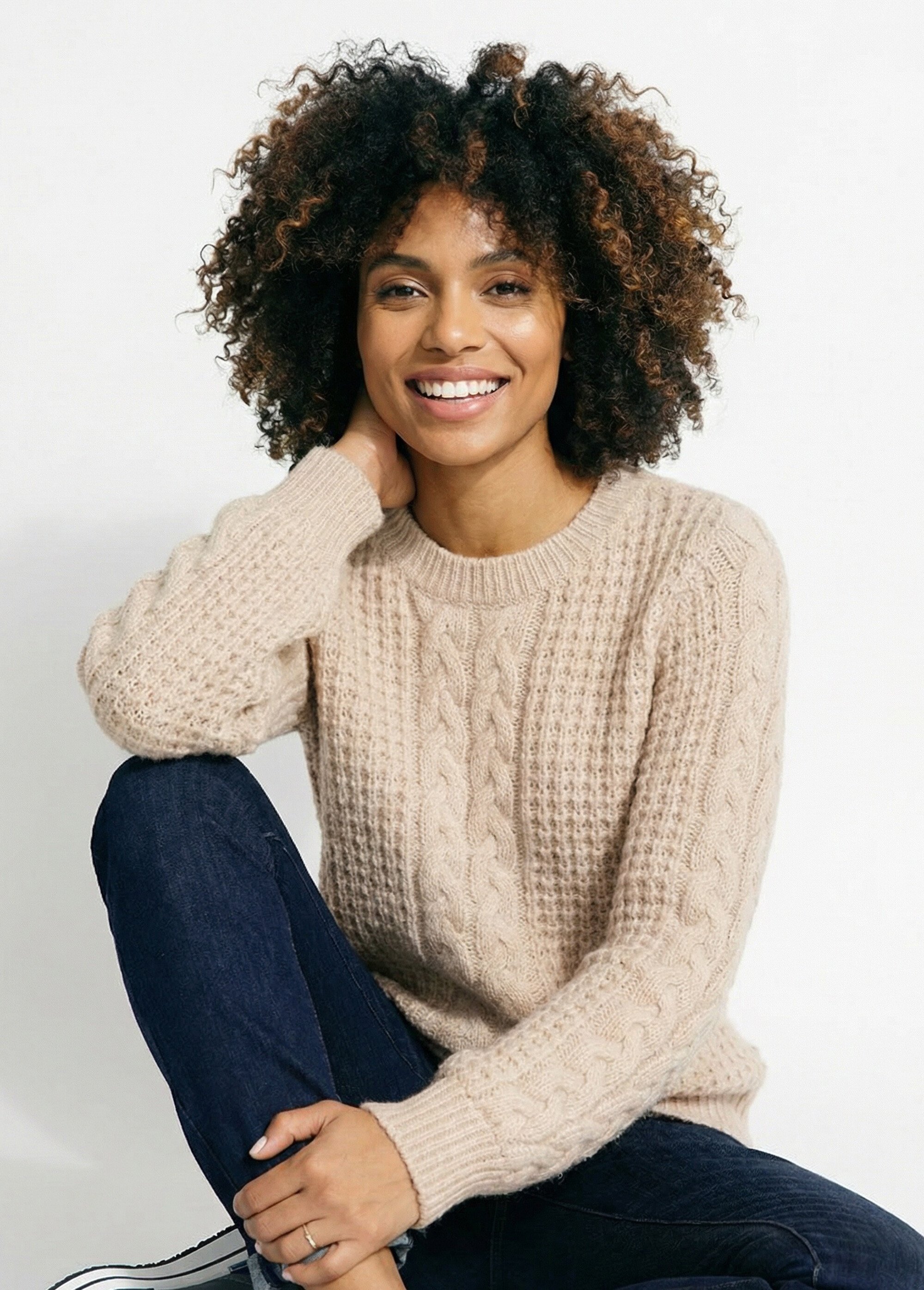 Pull chaud col rond maille moelleuse fantaisie