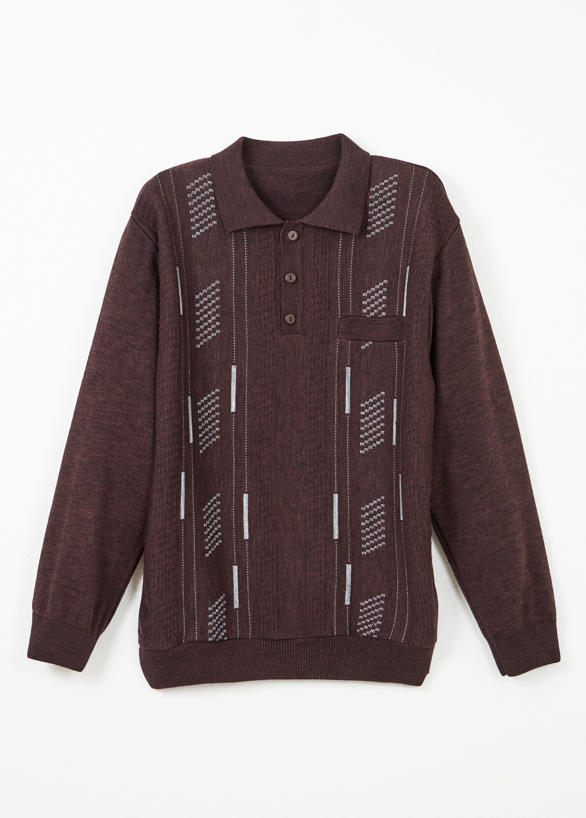 Pull col polo boutonné jacquard manches longues laine Homme Rouge FRERE AP1