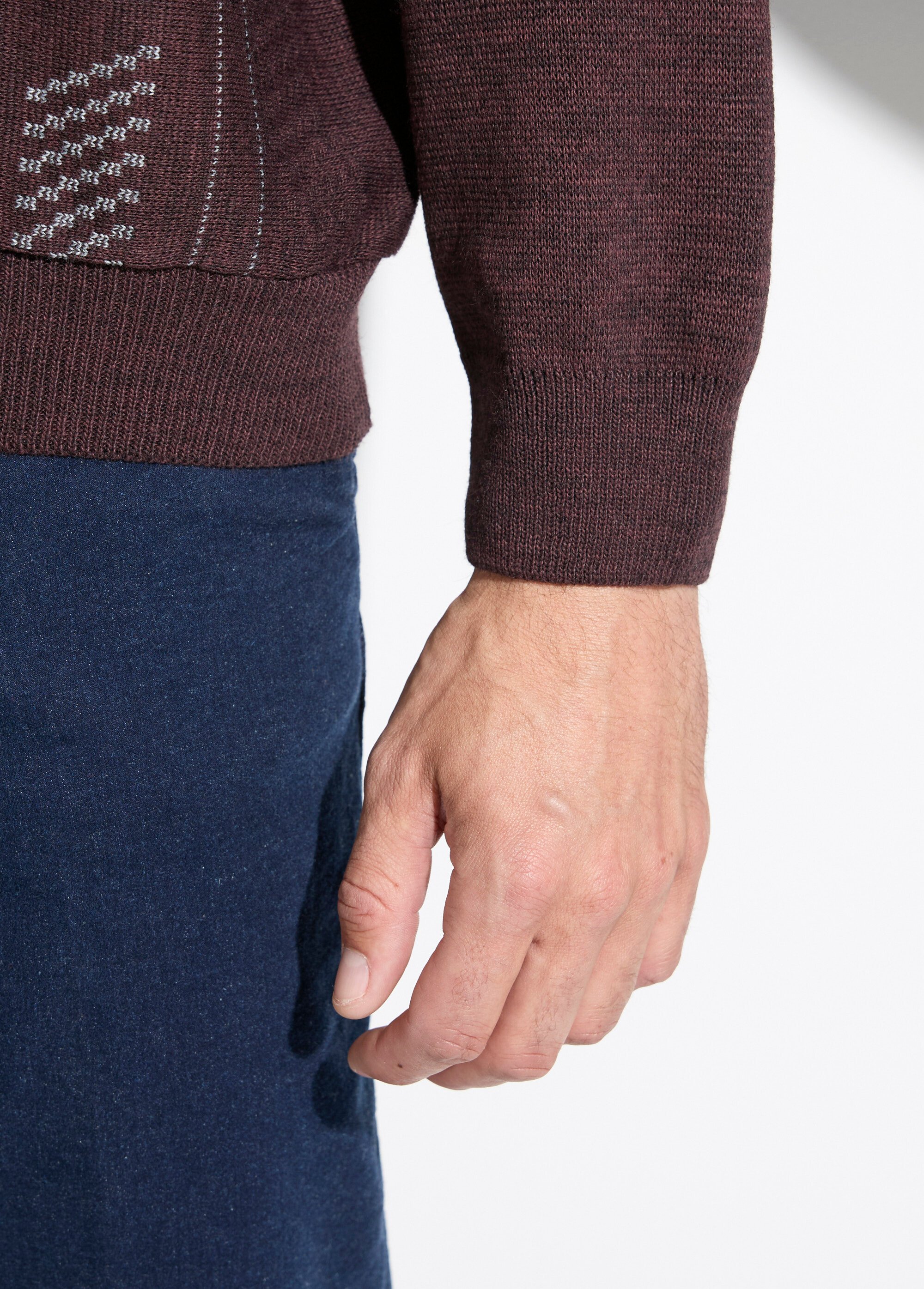 Pull col polo boutonné jacquard manches longues laine Homme Rouge FRERE DE2