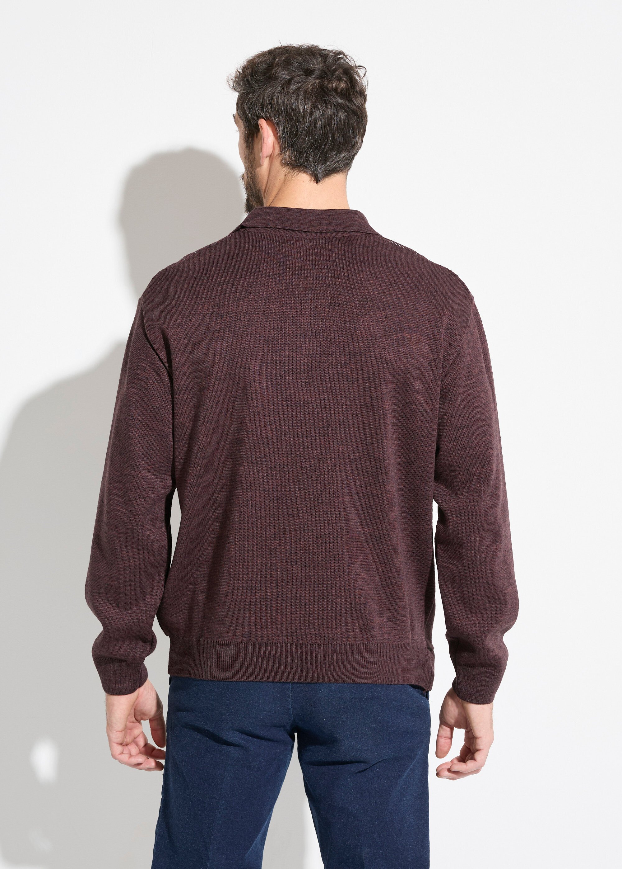 Pull col polo boutonné jacquard manches longues laine Homme Rouge FRERE DO1