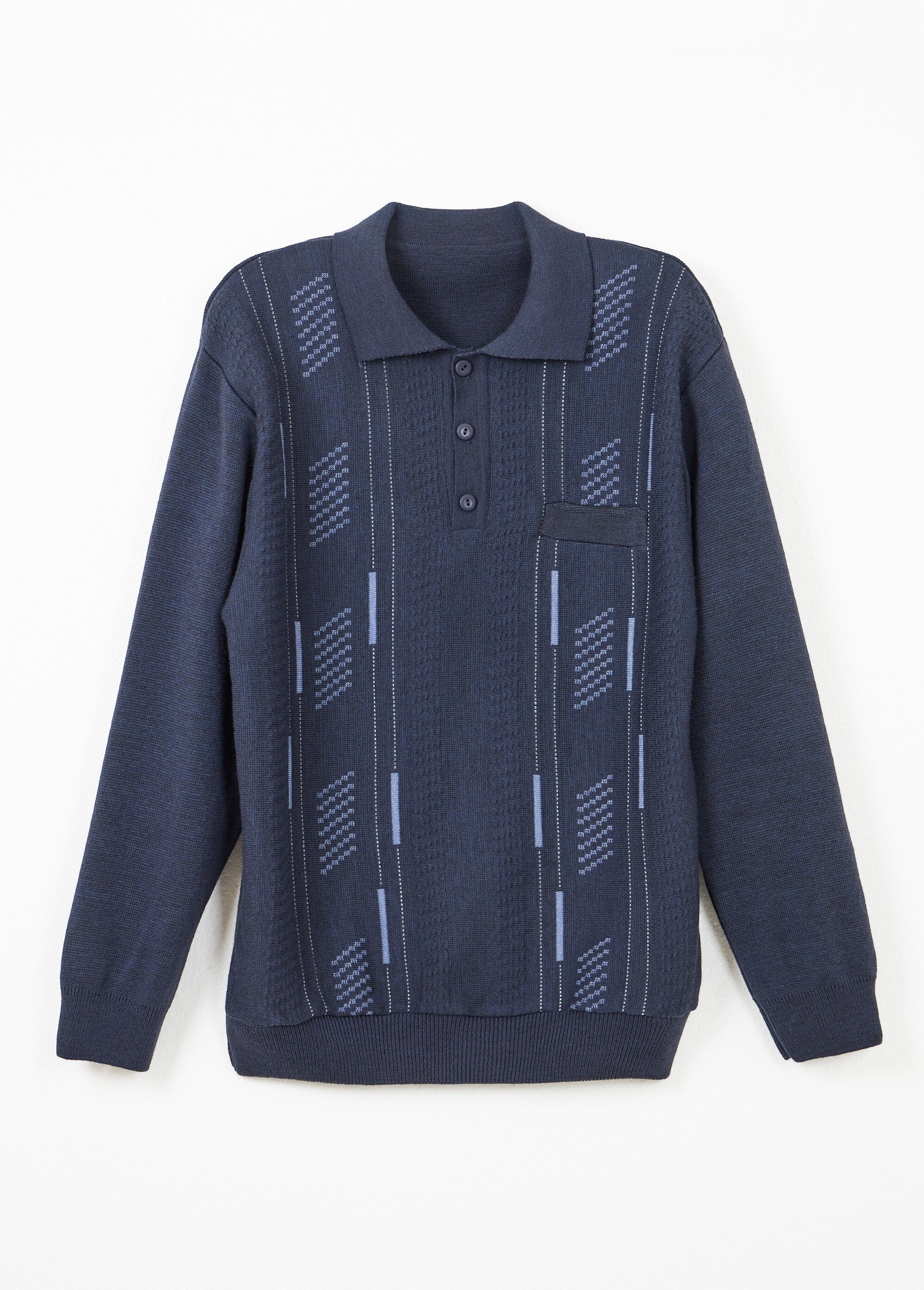 Pull col polo boutonné jacquard manches longues laine Homme Bleu FRERE AP1