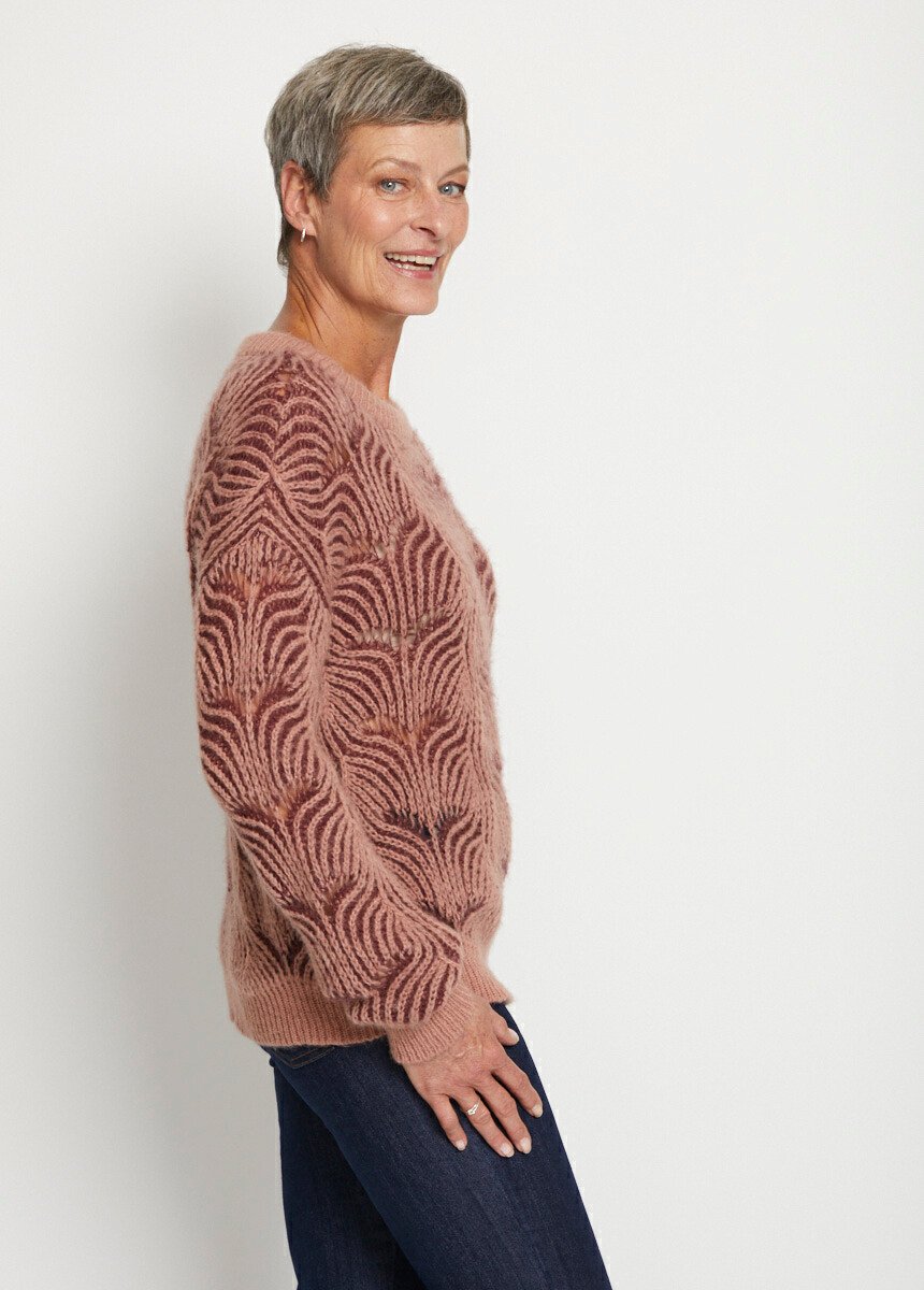 Pull col rond maille bicolore ajourée Femme Rose PEDION DR1