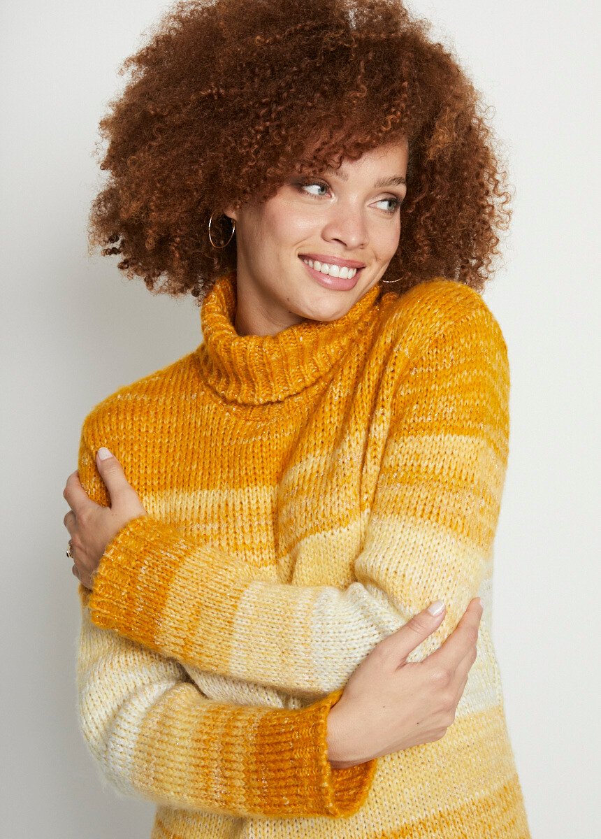 Pull col roulé effet rayures en camaïeu