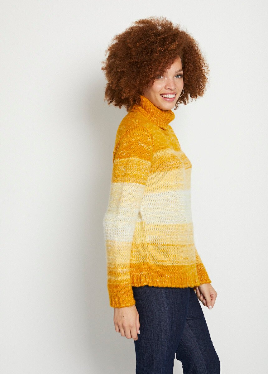 Pull col roulé effet rayures en camaïeu Femme Jaune PANTOIS DR1