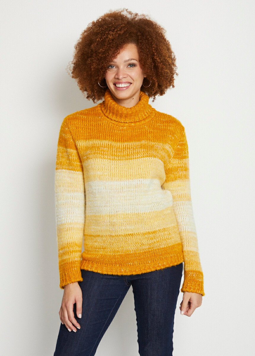 Pull col roulé effet rayures en camaïeu
