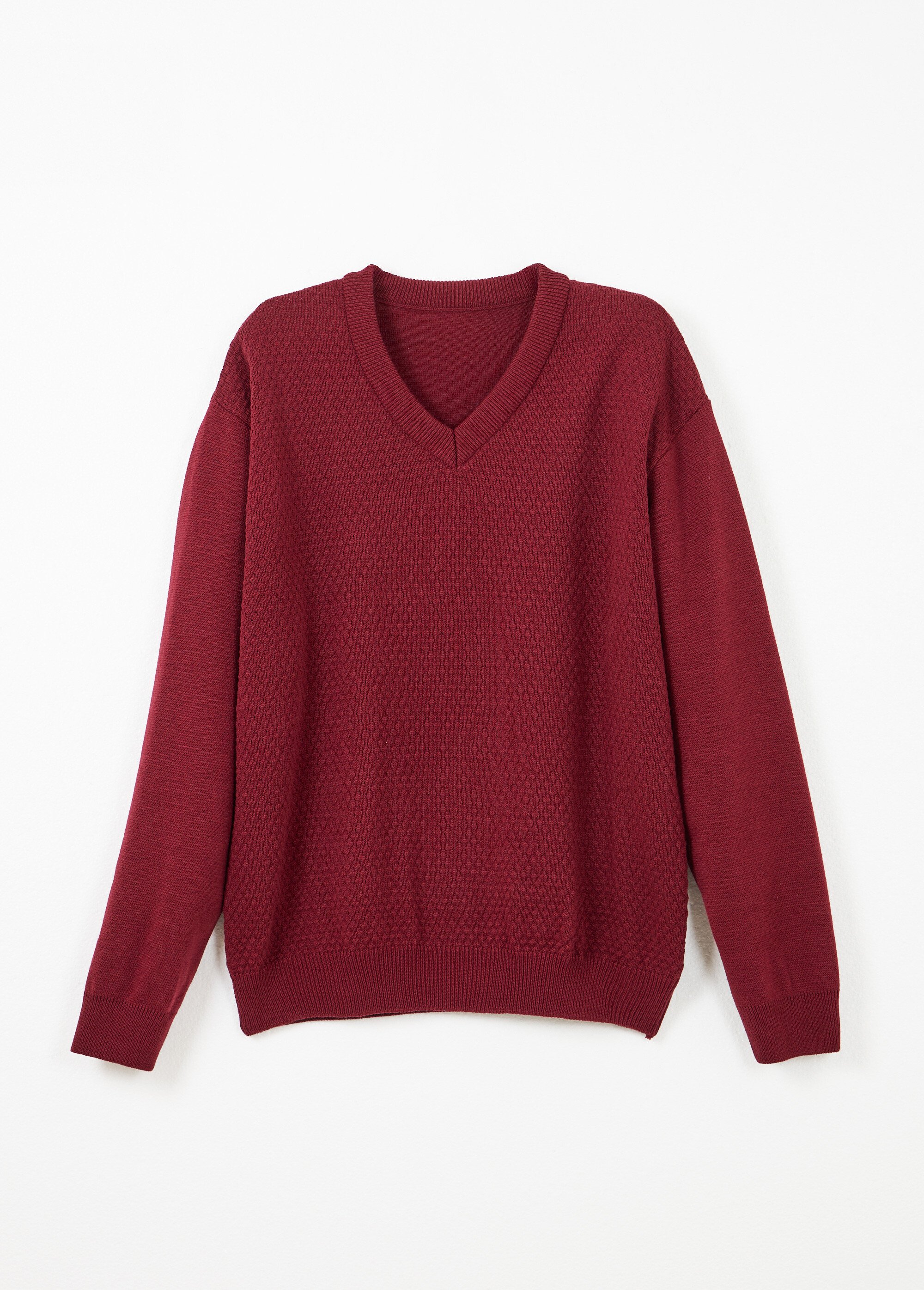 Pull col V maille fantaisie avec laine Homme Rouge FIGE AP1