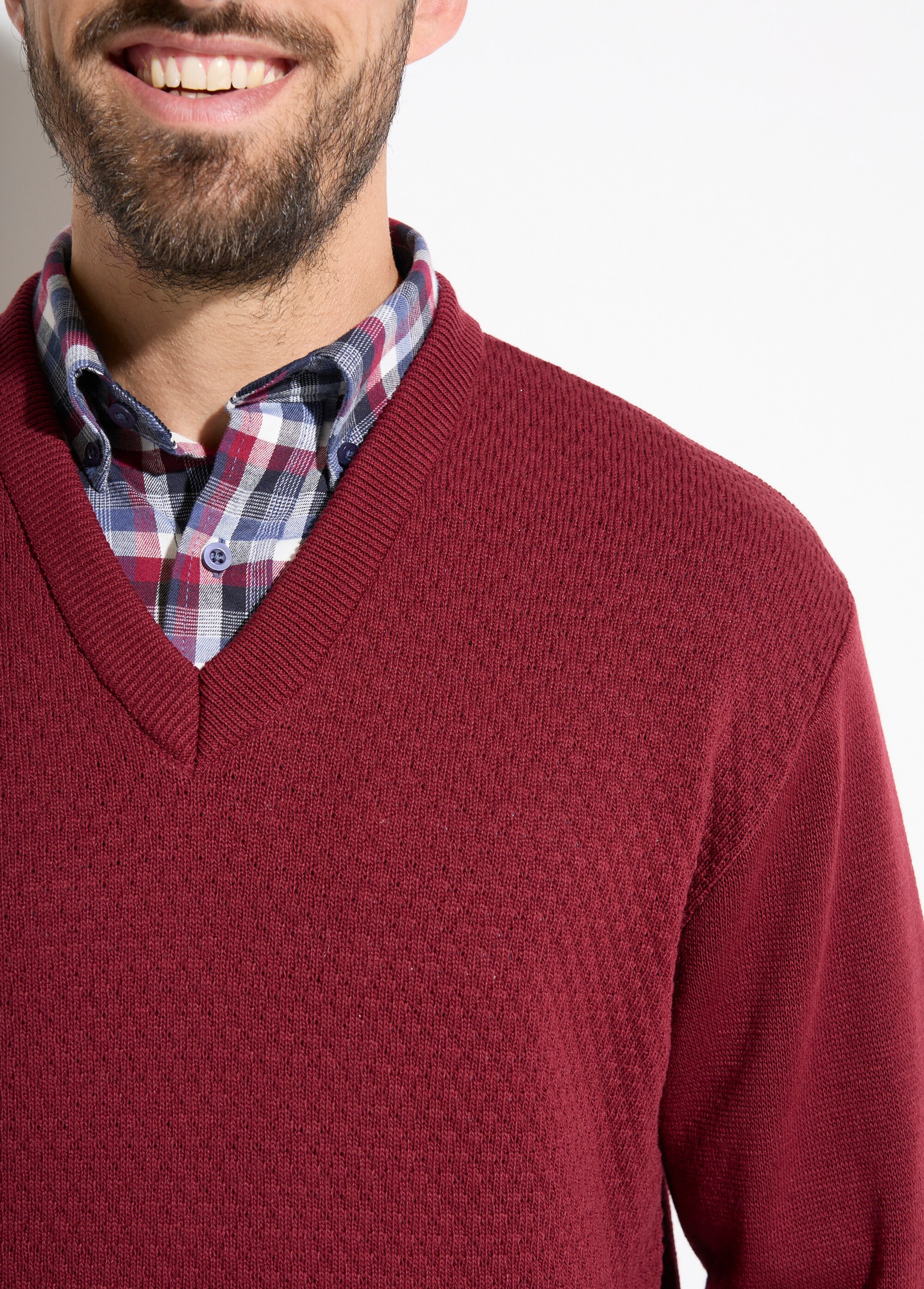 Pull maille fantaisie laine col V manches longues Homme Rouge FIGE DE1