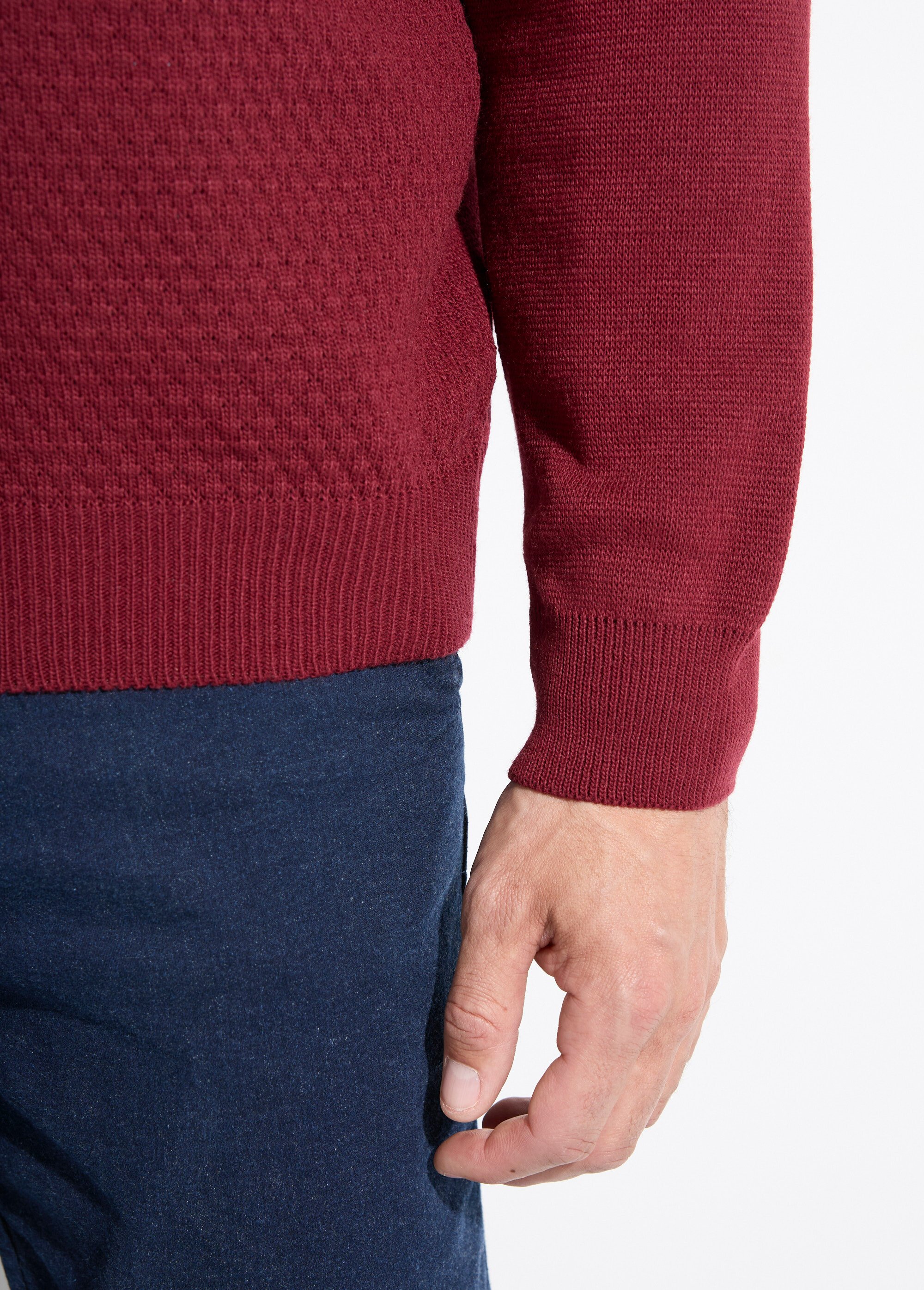 Pull maille fantaisie laine col V manches longues Homme Rouge FIGE DE2
