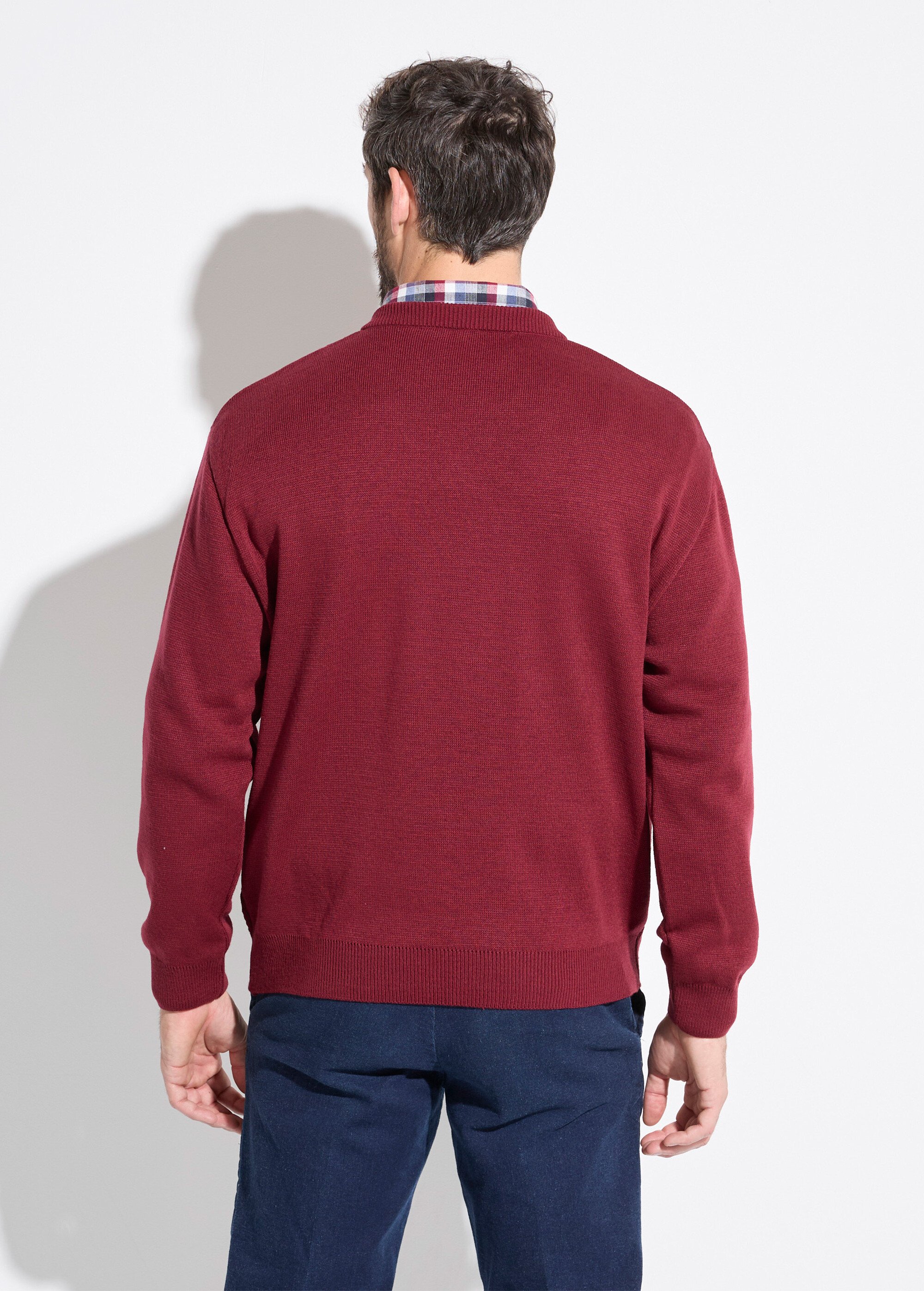 Pull maille fantaisie laine col V manches longues Homme Rouge FIGE DO1