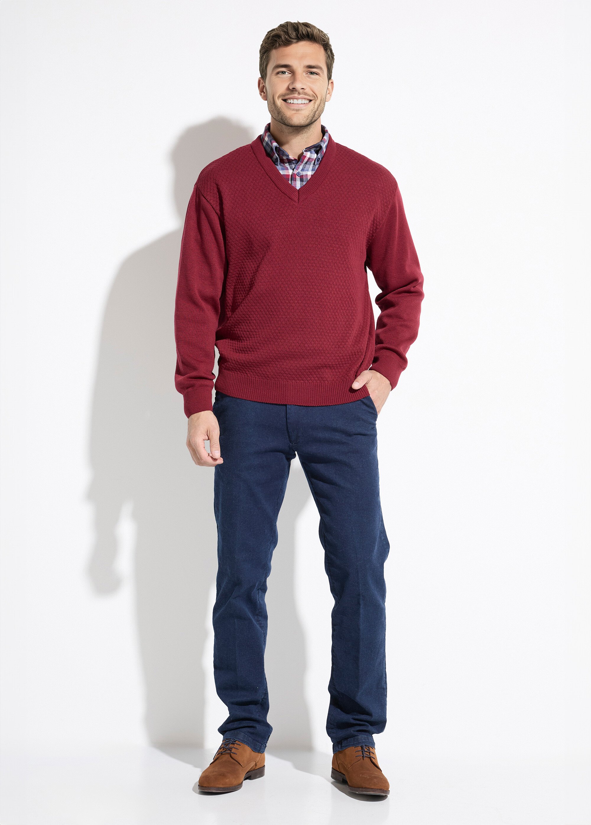 Pull maille fantaisie laine col V manches longues Homme Rouge FIGE SF1