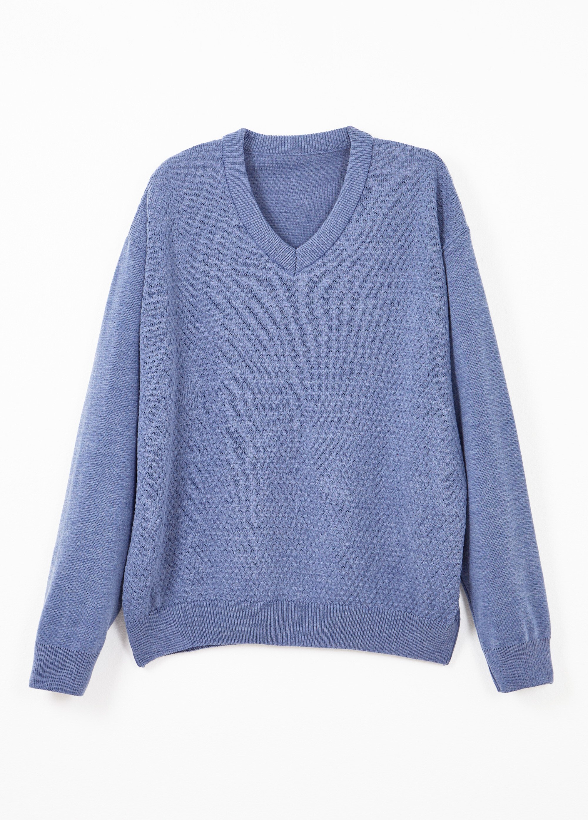 Pull col V maille fantaisie avec laine Homme Bleu FIGE AP1