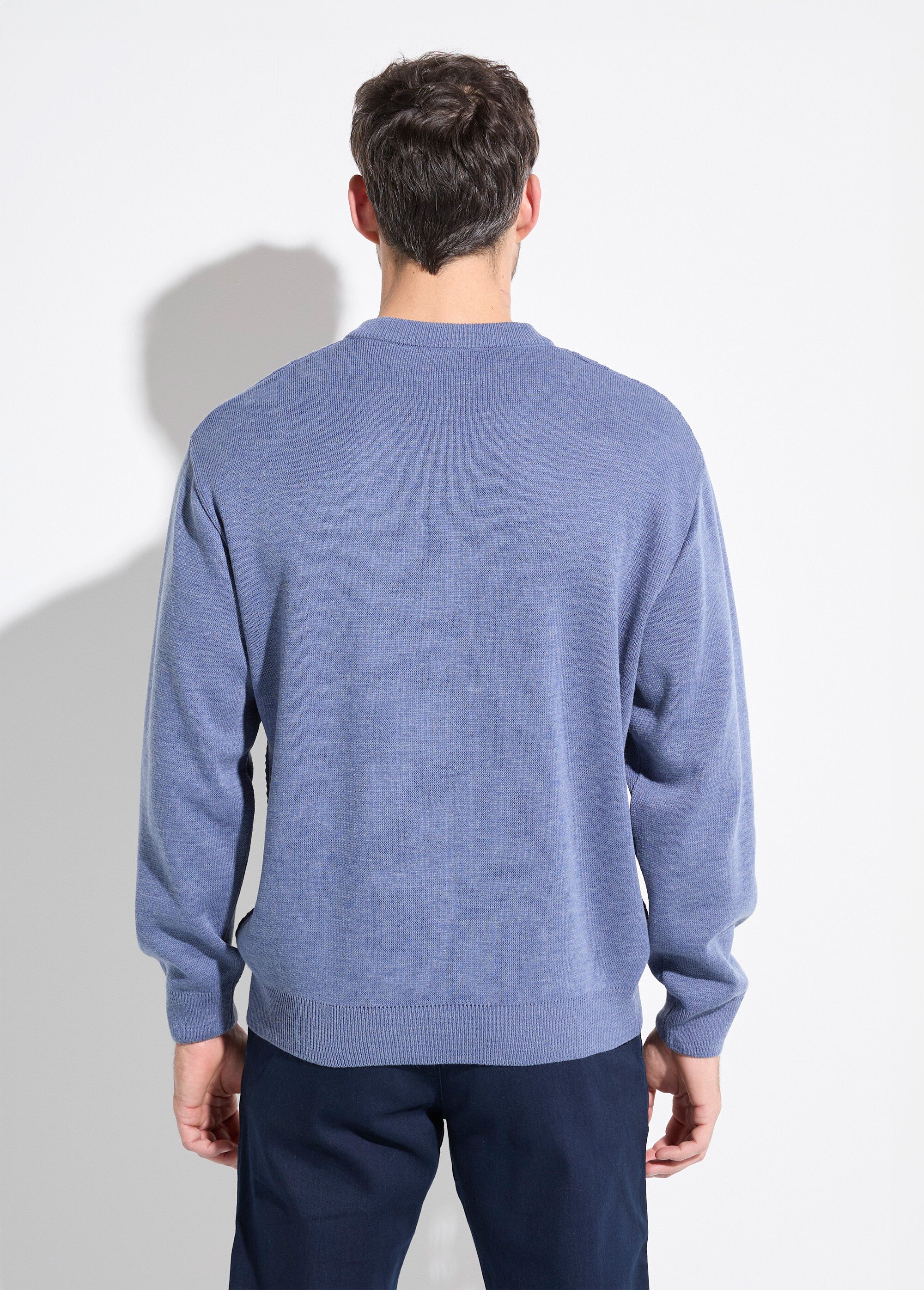 Pull maille fantaisie laine col V manches longues Homme Bleu FIGE DO1