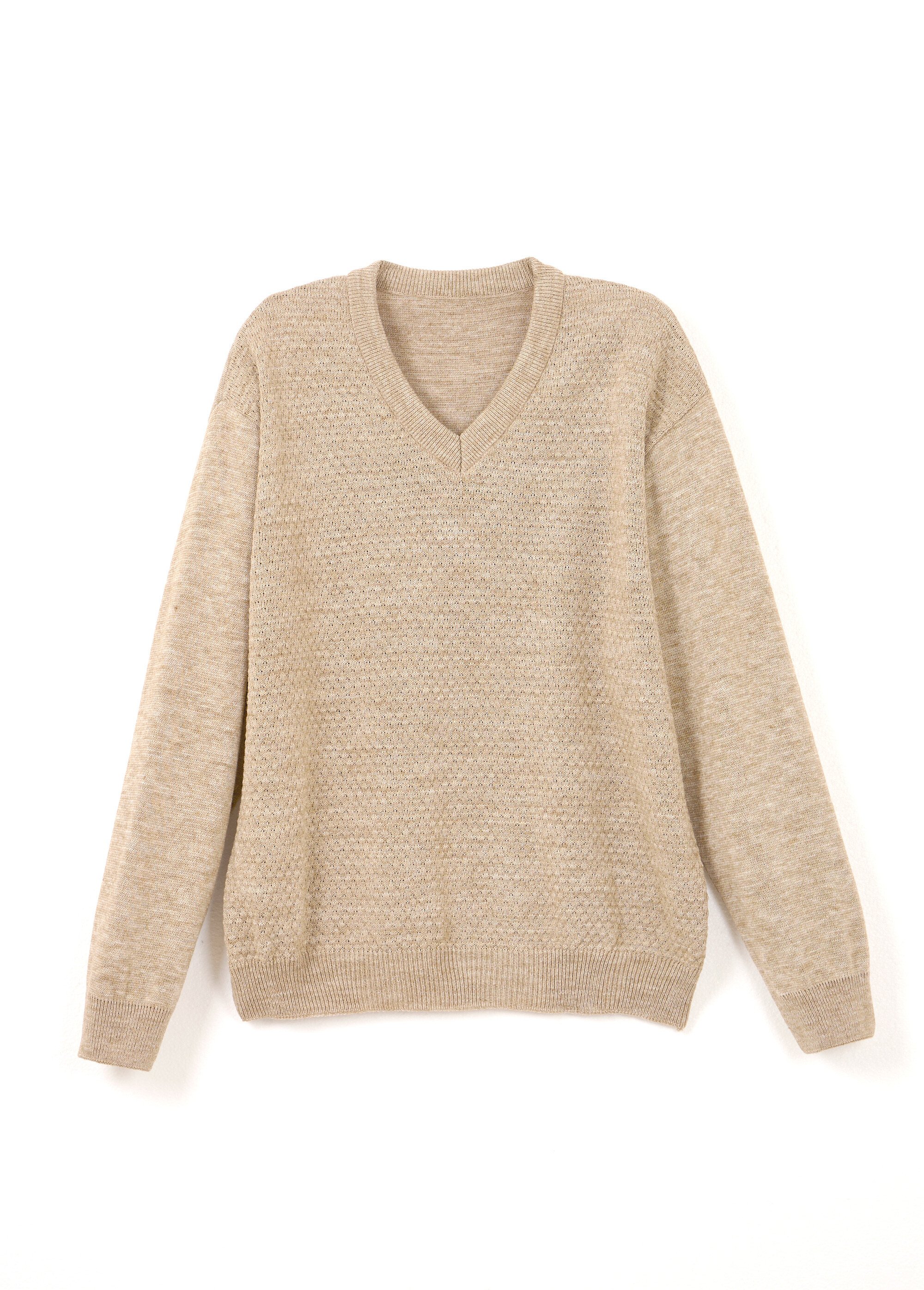 Pull col V maille fantaisie avec laine Homme Beige FIGE AP1
