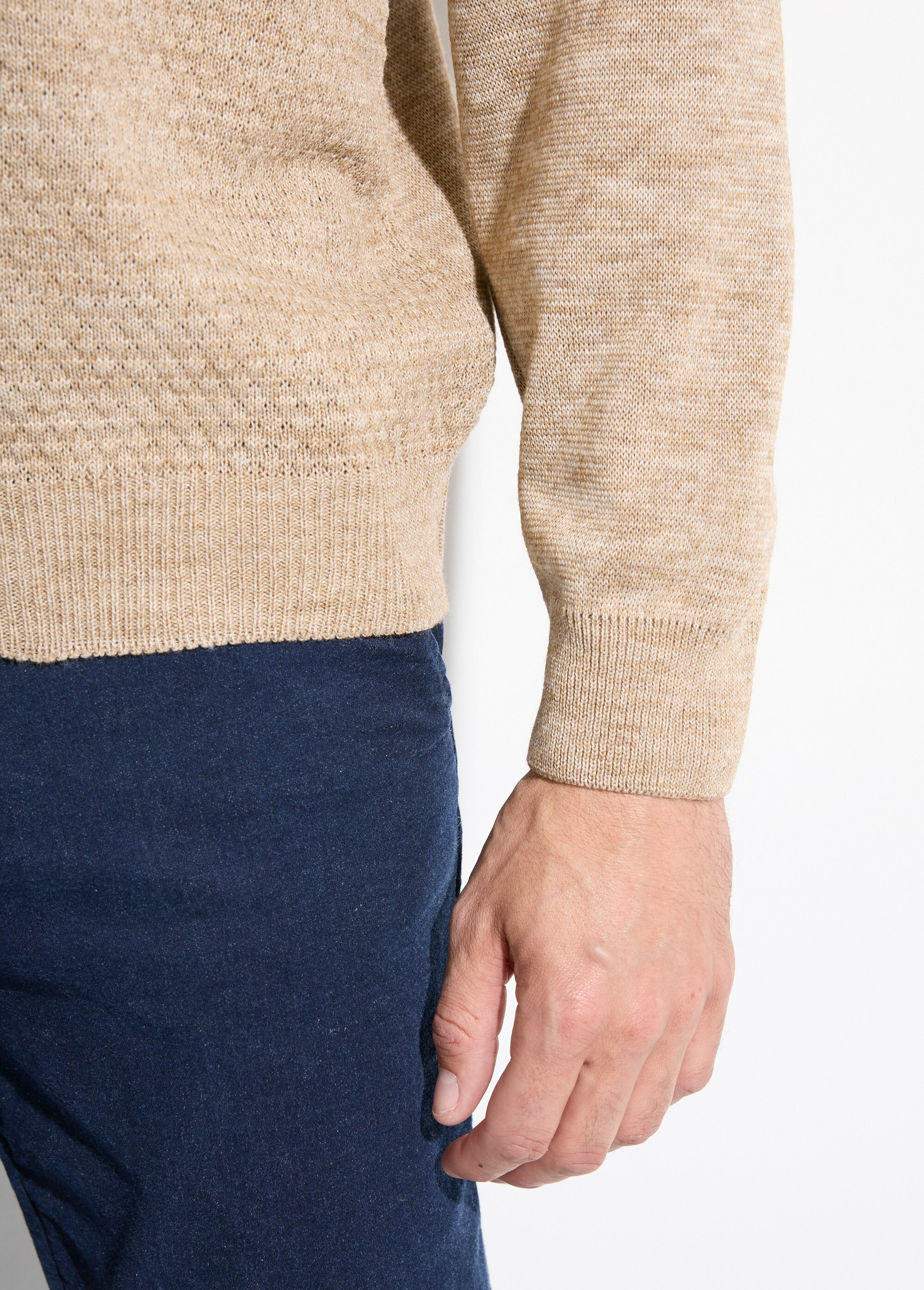 Pull maille fantaisie laine col V manches longues Homme Beige FIGE DE2