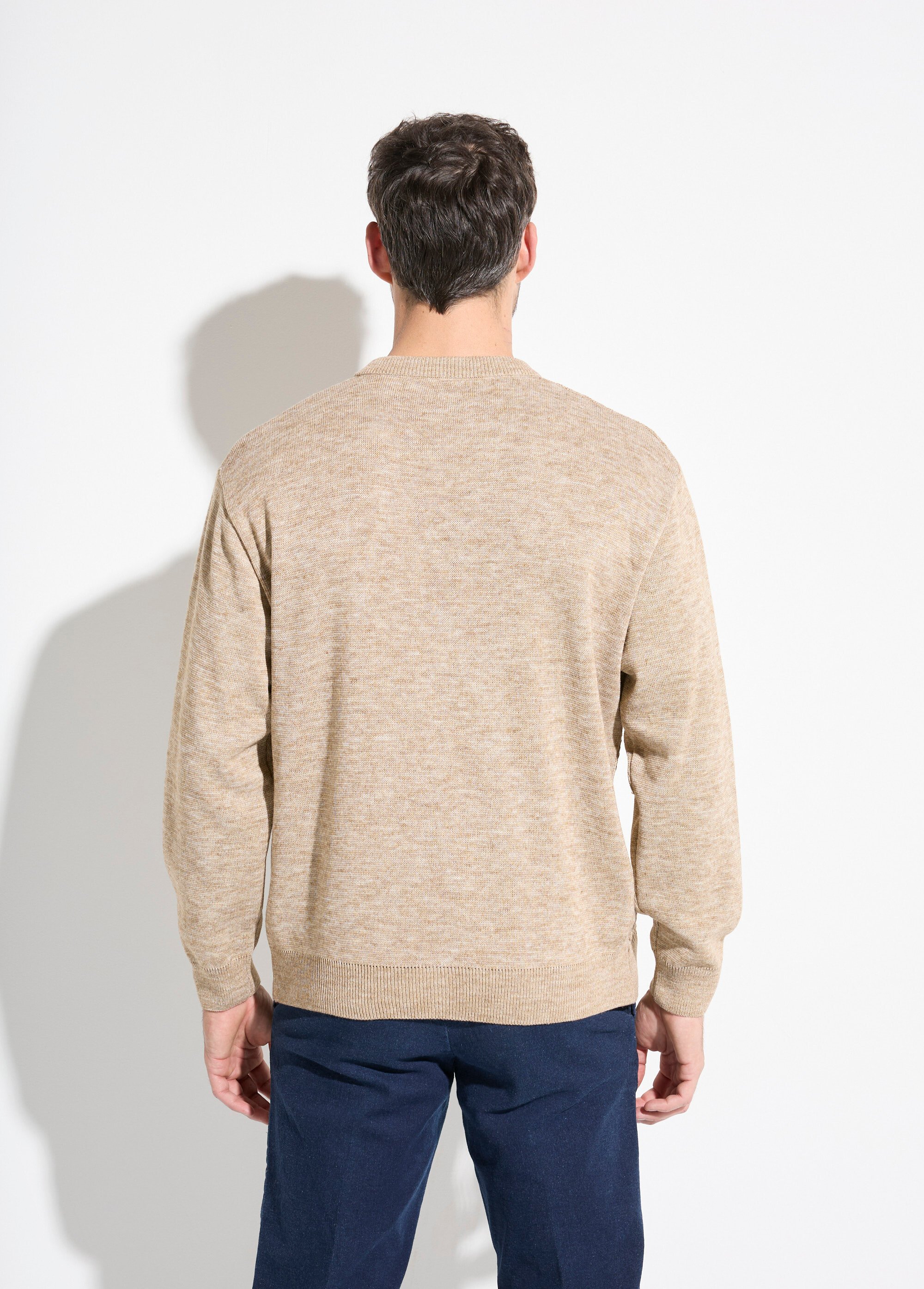 Pull maille fantaisie laine col V manches longues Homme Beige FIGE DO1