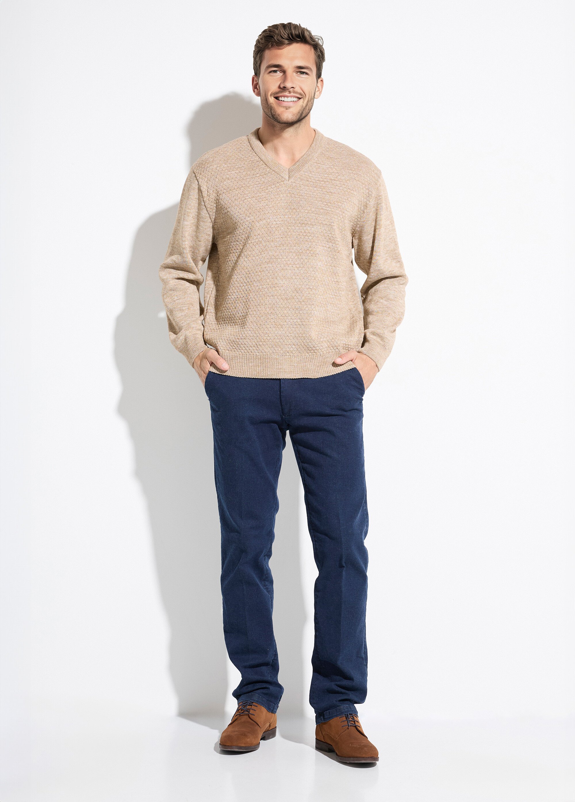 Pull maille fantaisie laine col V manches longues Homme Beige FIGE SF1