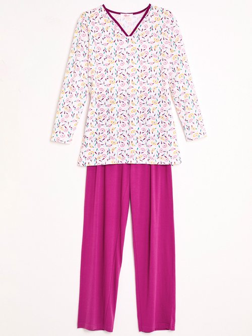 Pyjama col V imprimé manches longues coton Femme IMPRIME PRUNE SECCOTINE AP1