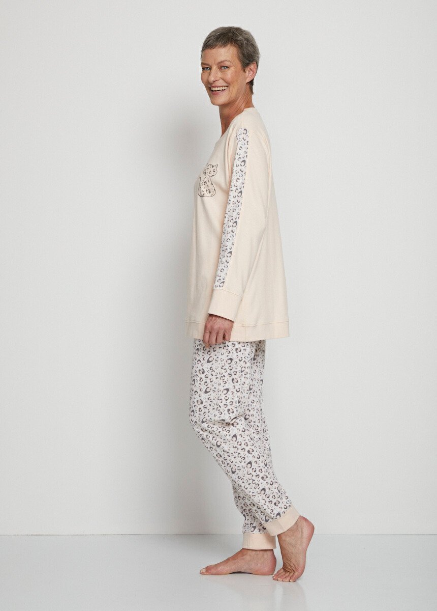 Pyjama manches longues coton interlock Femme Rose SINGOALA DR1