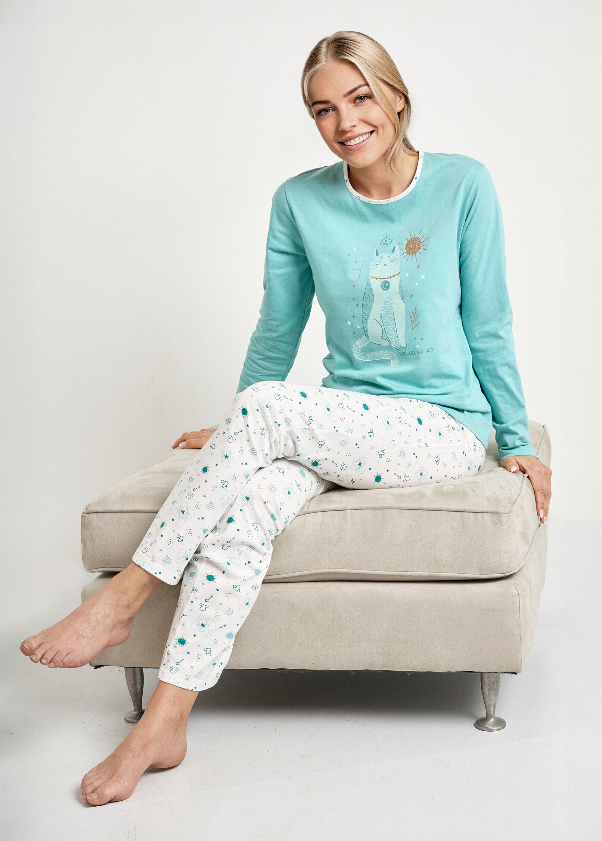 Pyjama pantalon manches longues coton