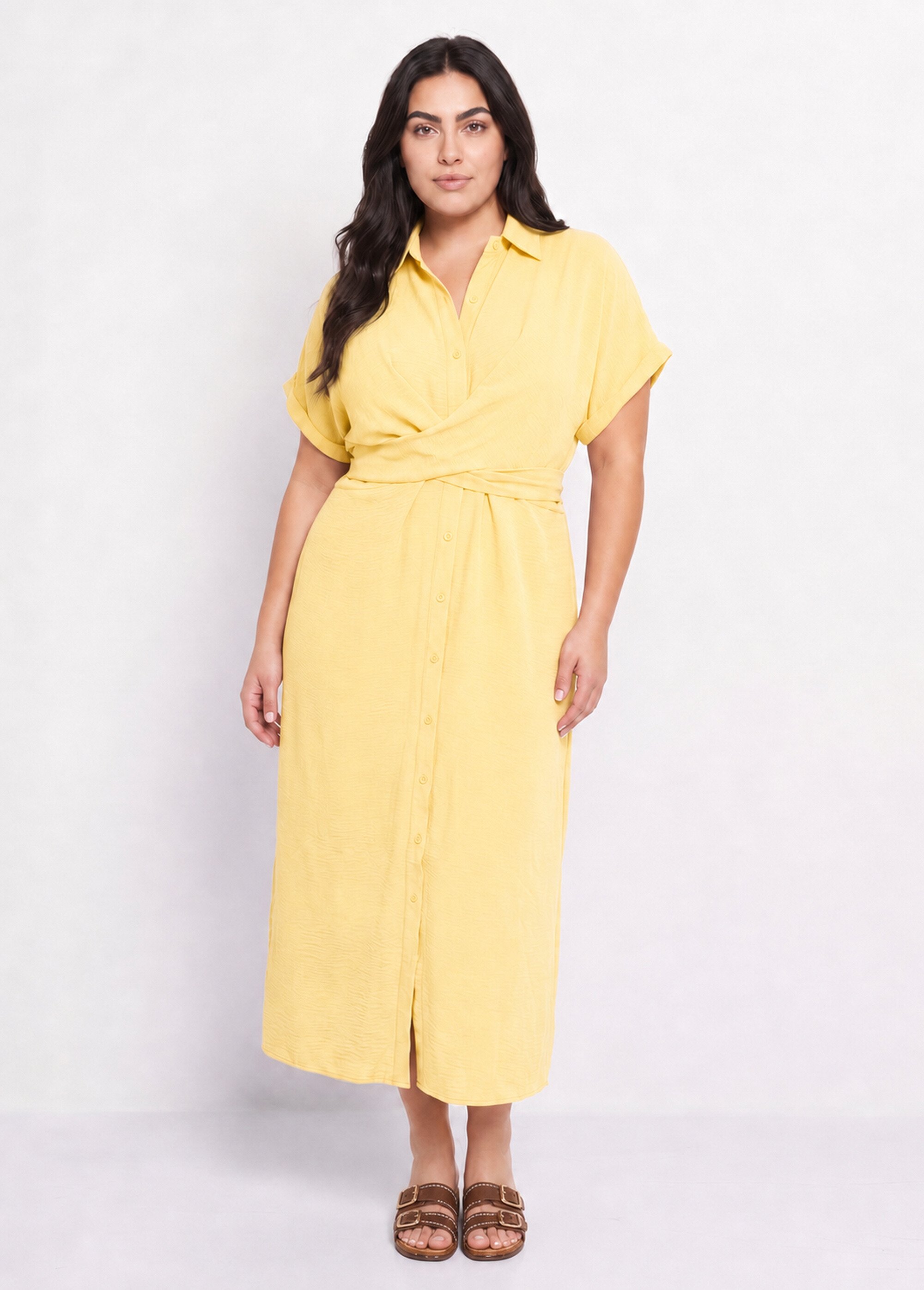 Robe chemisier avec ceinture fantaisie Femme Grande Taille Jaune MA-M1589-123 FA1